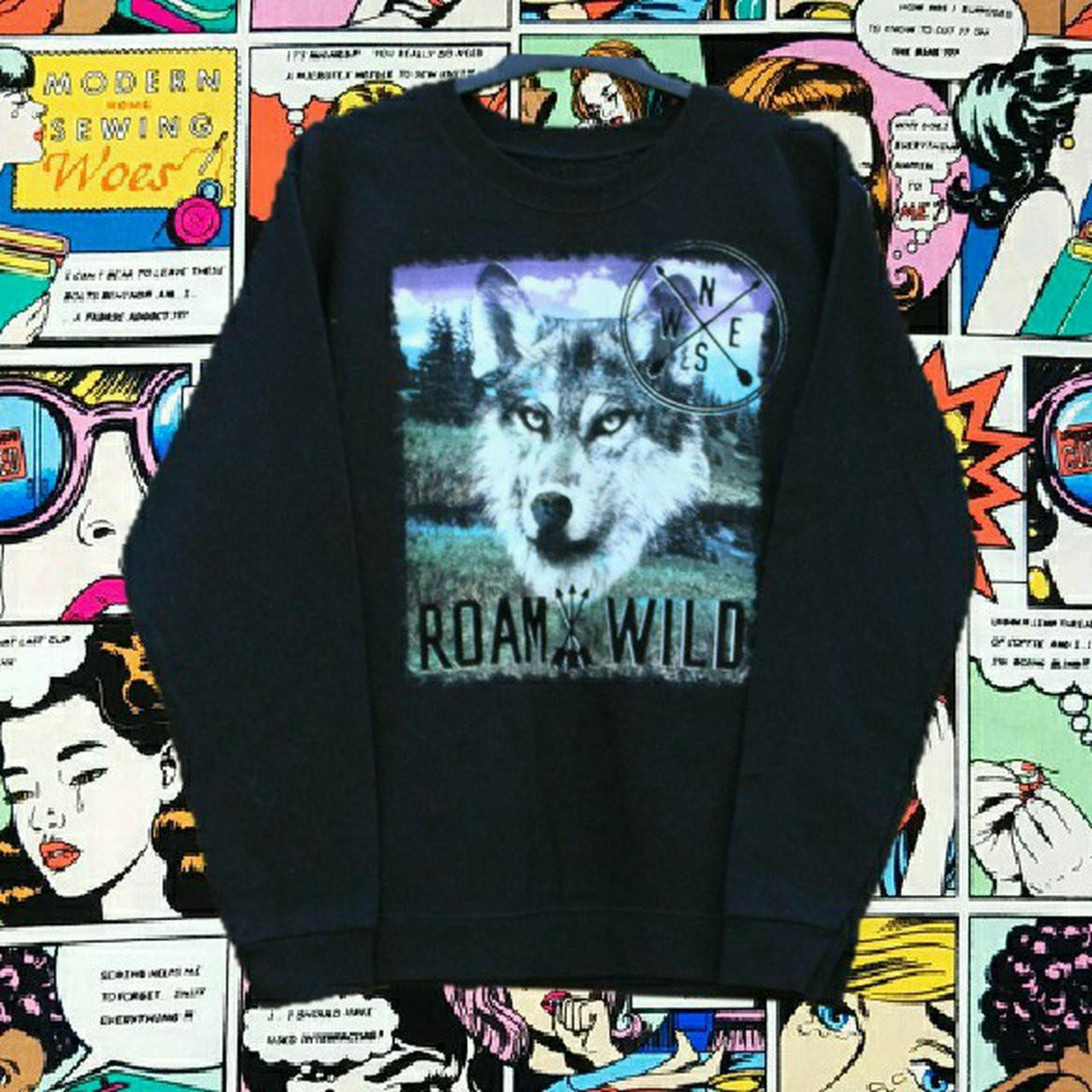 Black sweater with wolf print. White, blue & purple,... - Depop