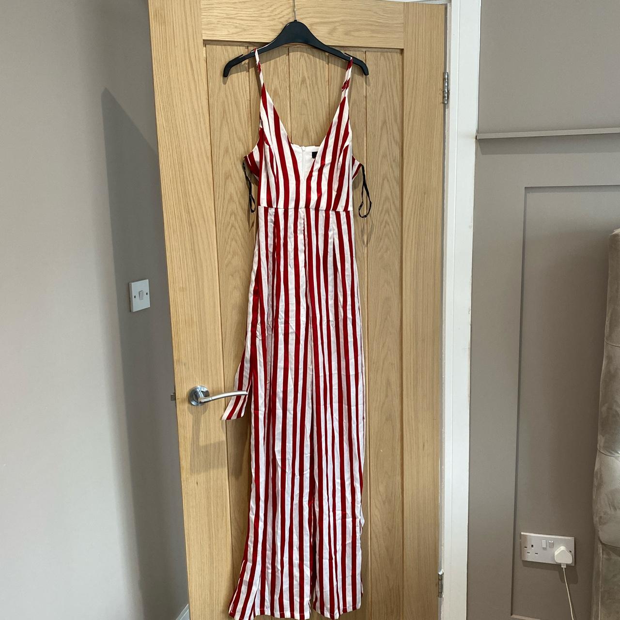 Missguided red stripe jumpsuit Size 8 - Worn once... - Depop