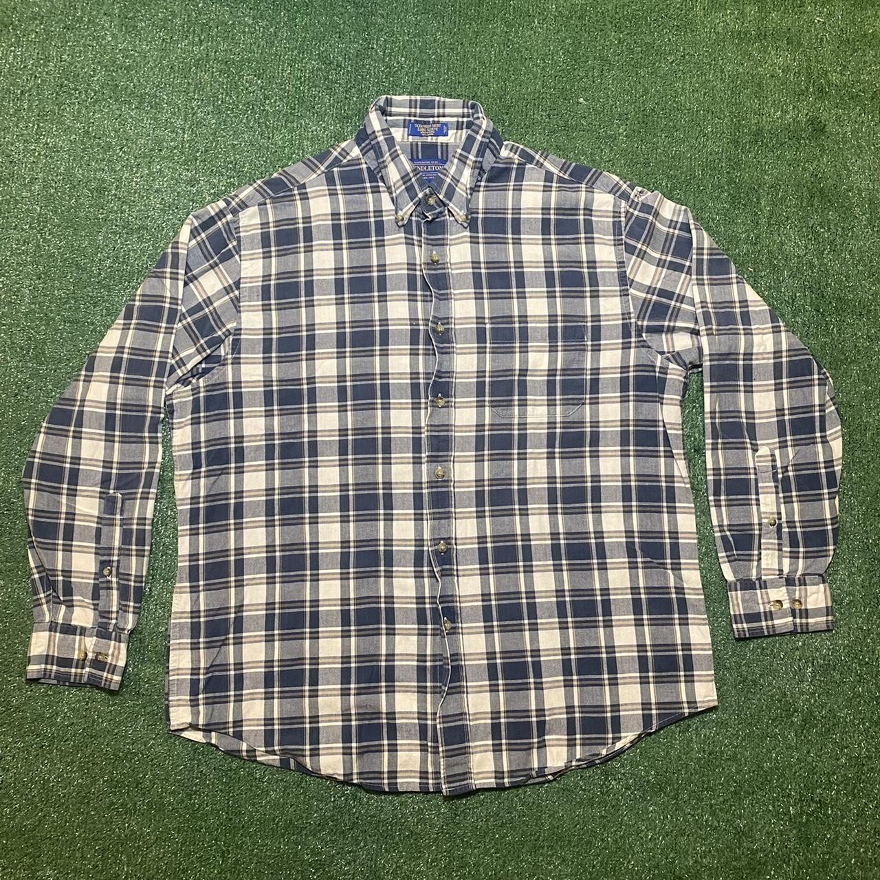 Pendleton Men's White and Blue Shirt | Depop