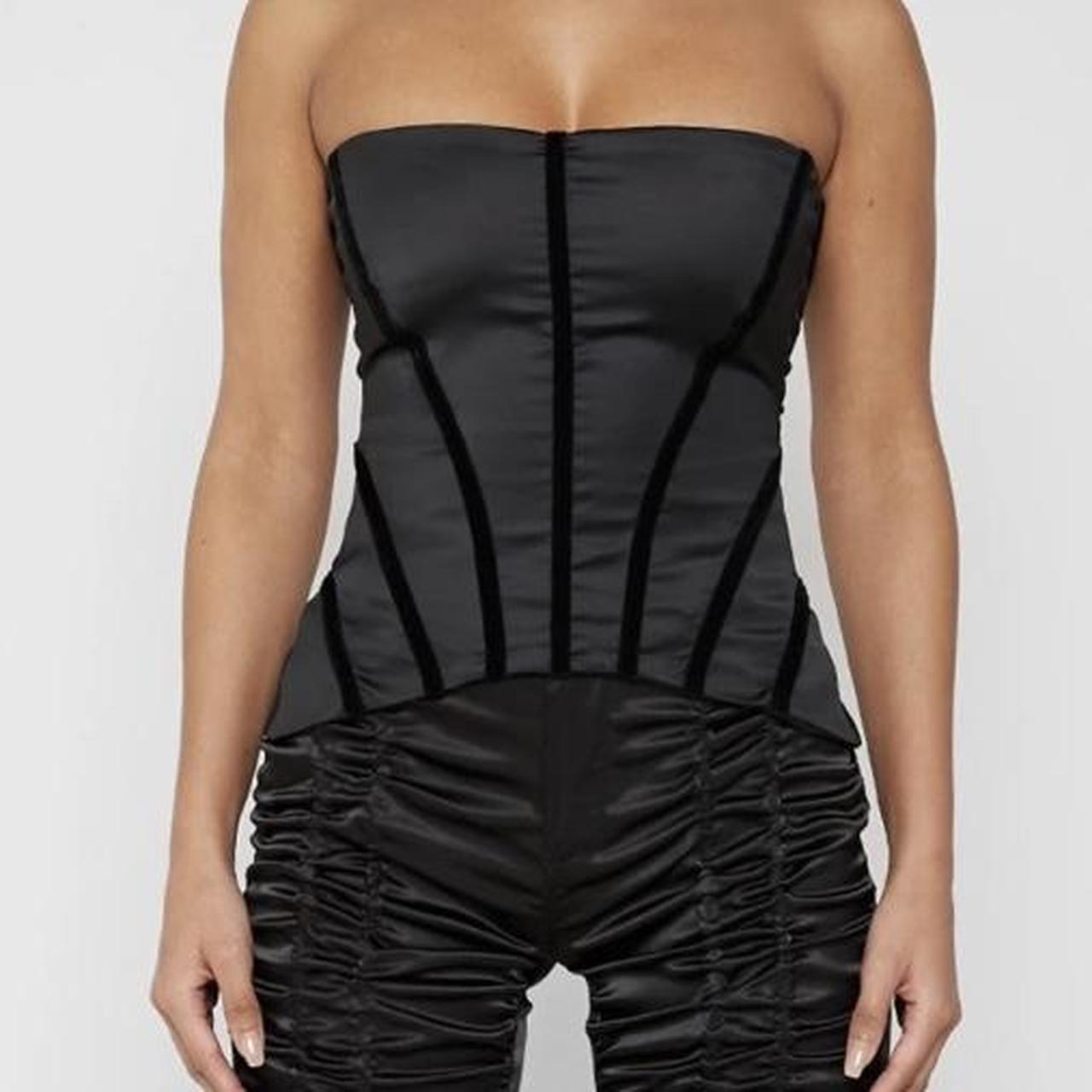 Maniere devoir black satin bustier corset top Size... - Depop
