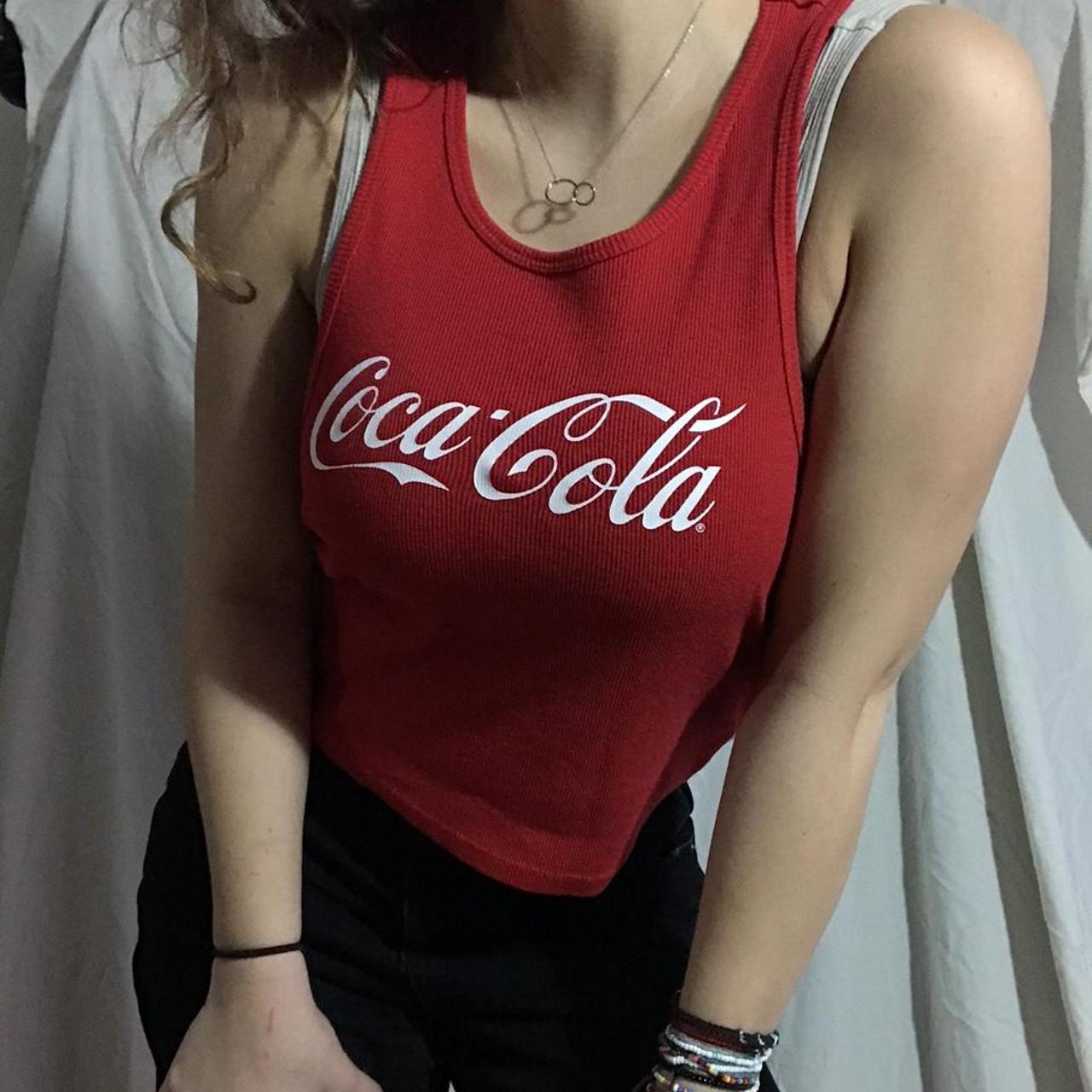 Coca Cola Women S Red And White Crop Top Depop