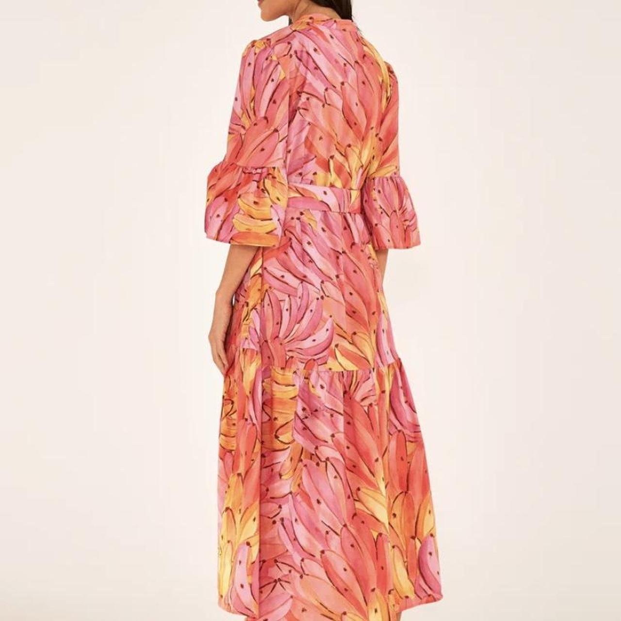 Farm Rio Women's Pink and Yellow Dress | Depop