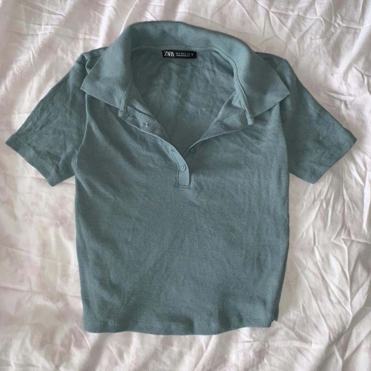 Zara polo shirt in a stretchy Material. Very pretty... - Depop