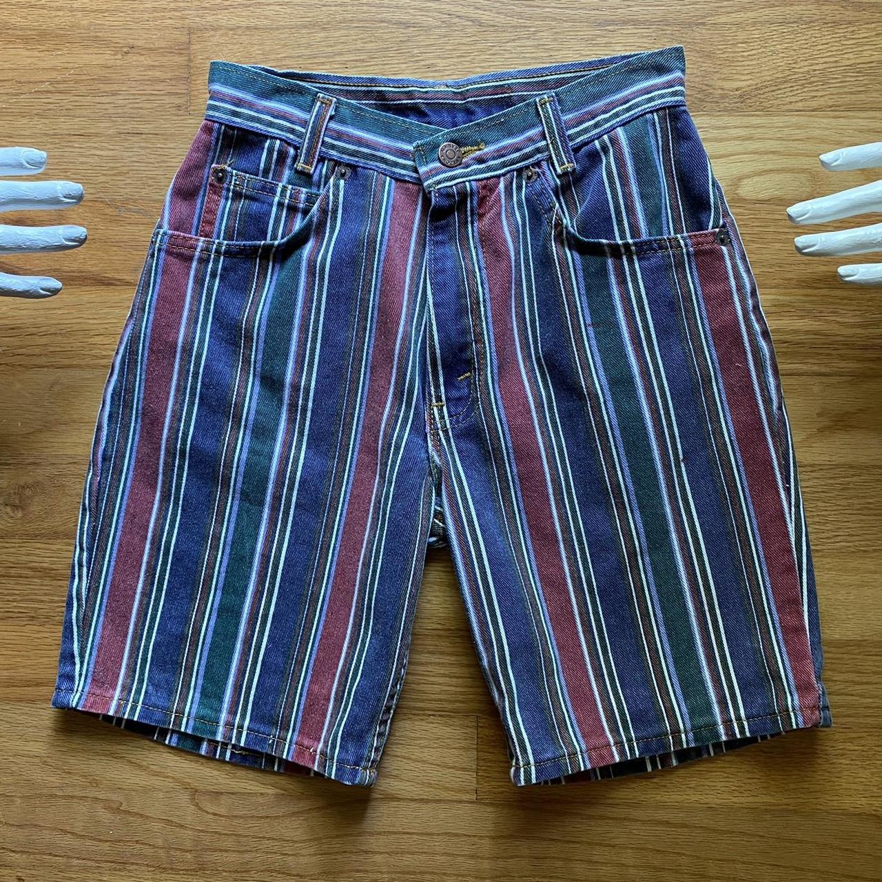 1990s 90s vintage striped denim shorts “ARIZONA JEAN... - Depop