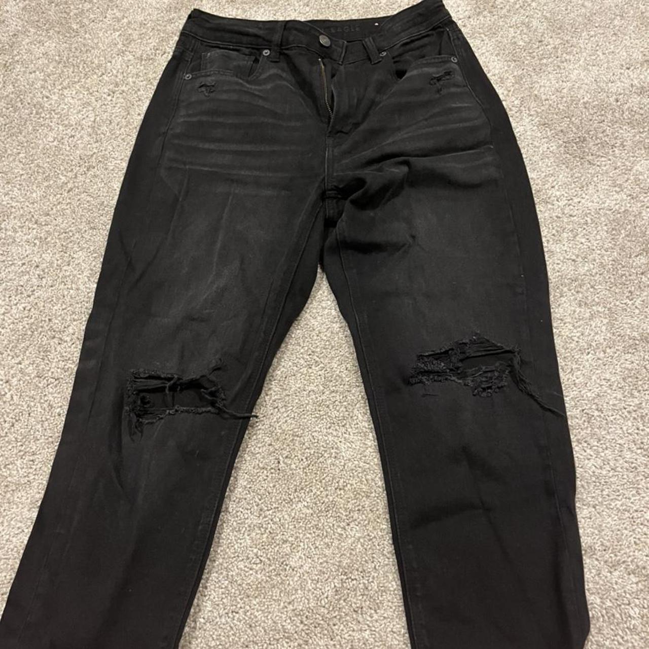 American eagle ripped mom jean color:black size:4... - Depop