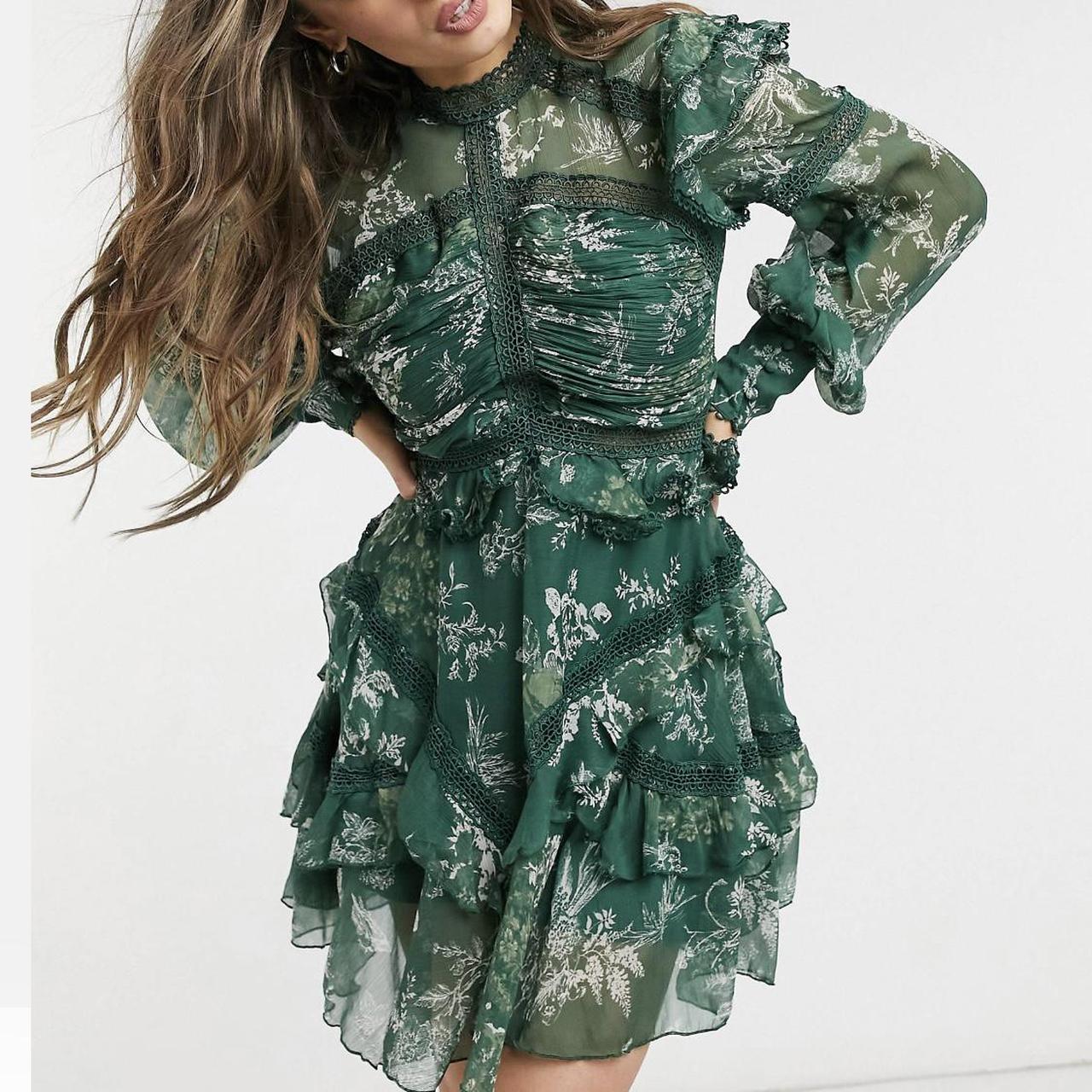 Asos Design Green Lace Dress 💛 Size - Uk 10 Worn... - Depop