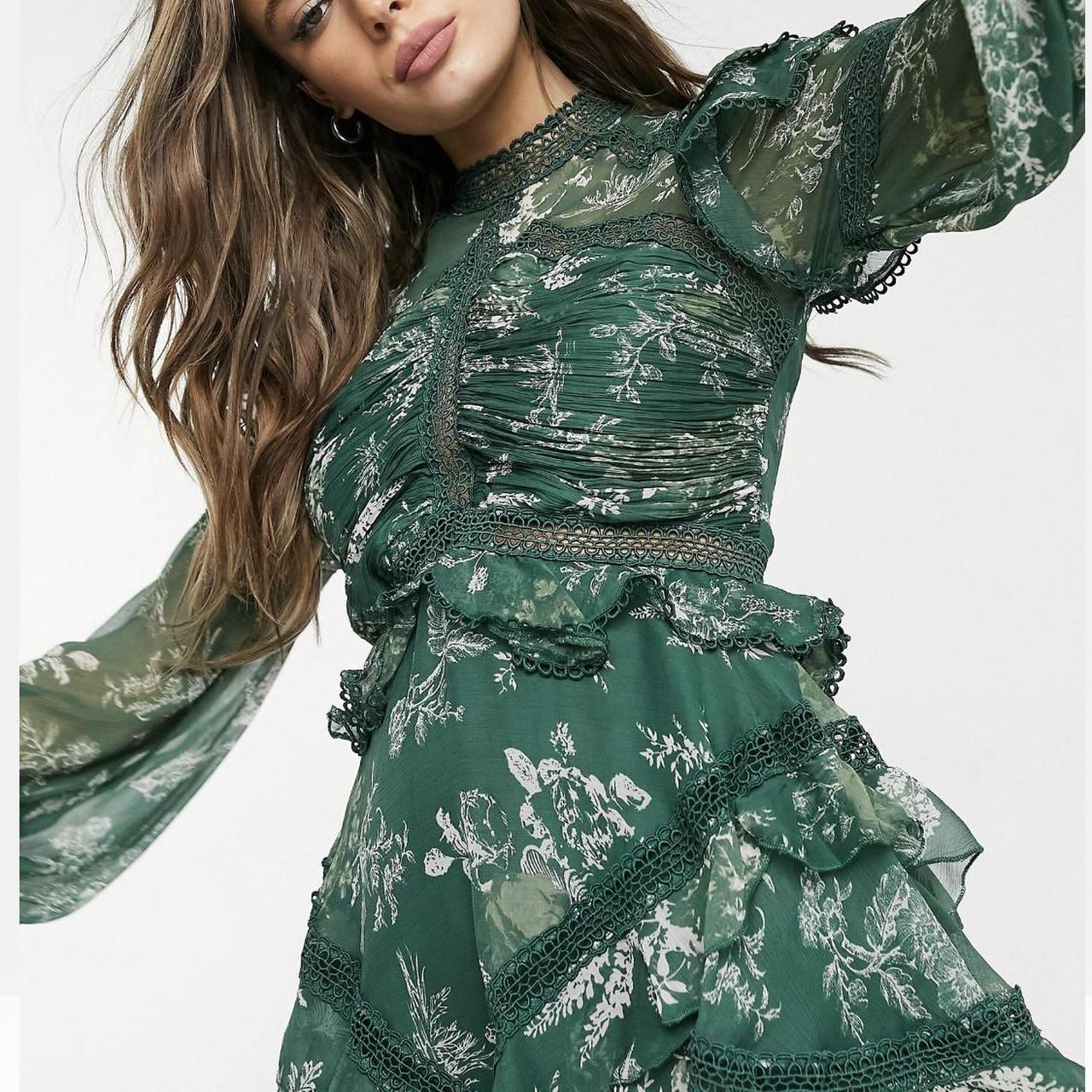Asos Design Green Lace Dress 💛 Size - Uk 10 Worn... - Depop