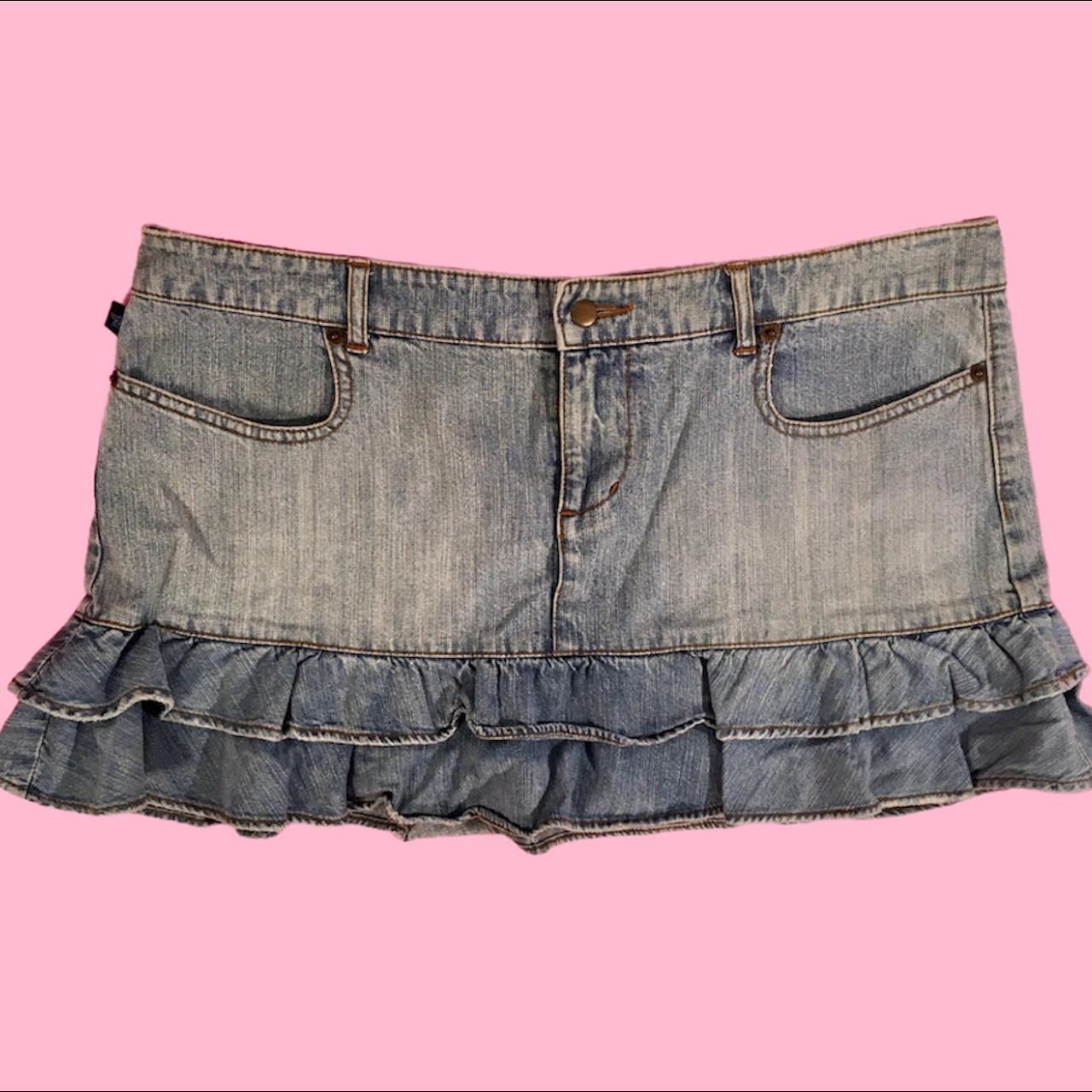 Y2K Denim Mini Skirt 👖 - ruffle denim detail -... - Depop