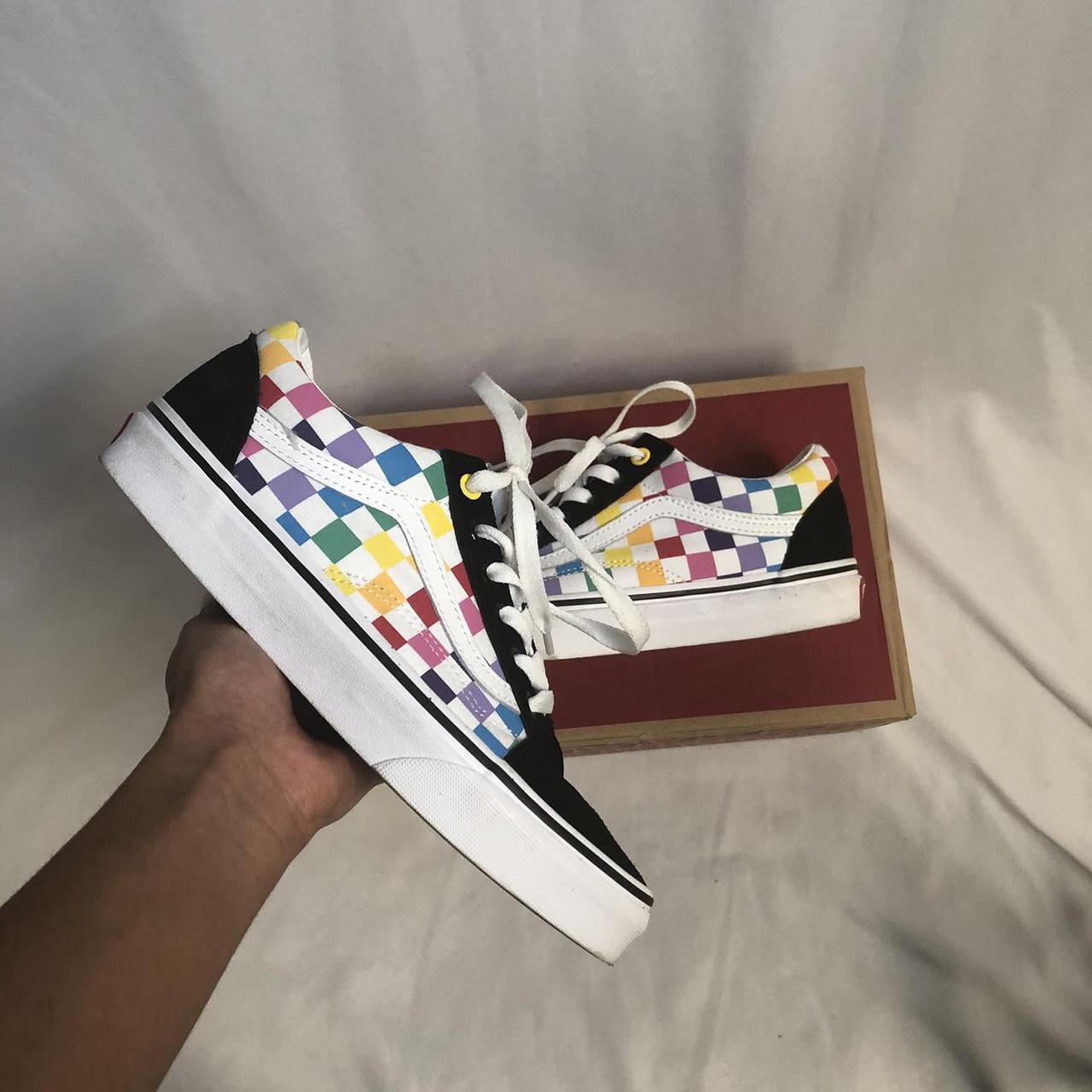 multi coloured check vans