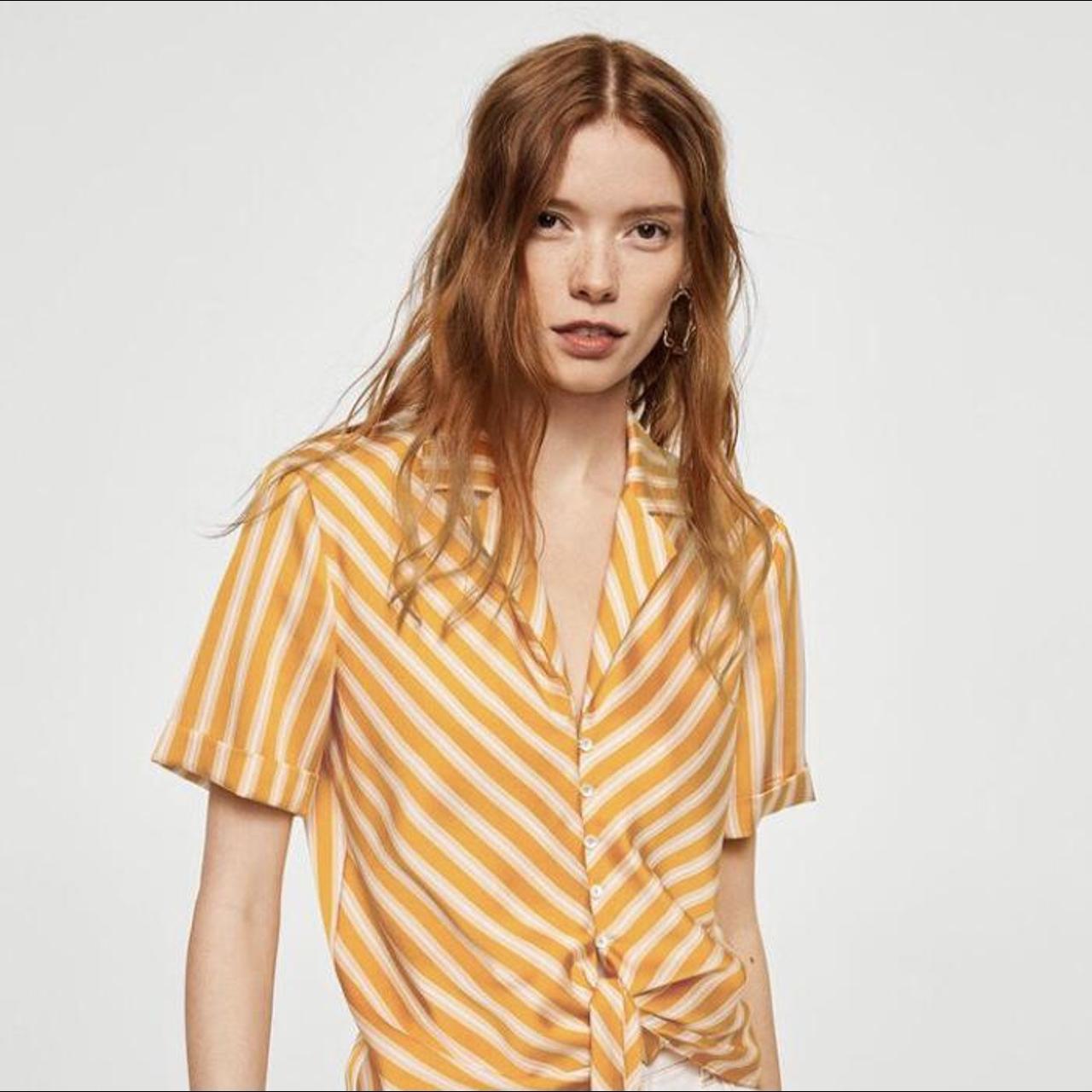 Mango Yellow/Orange striped button down shirt. Made... - Depop