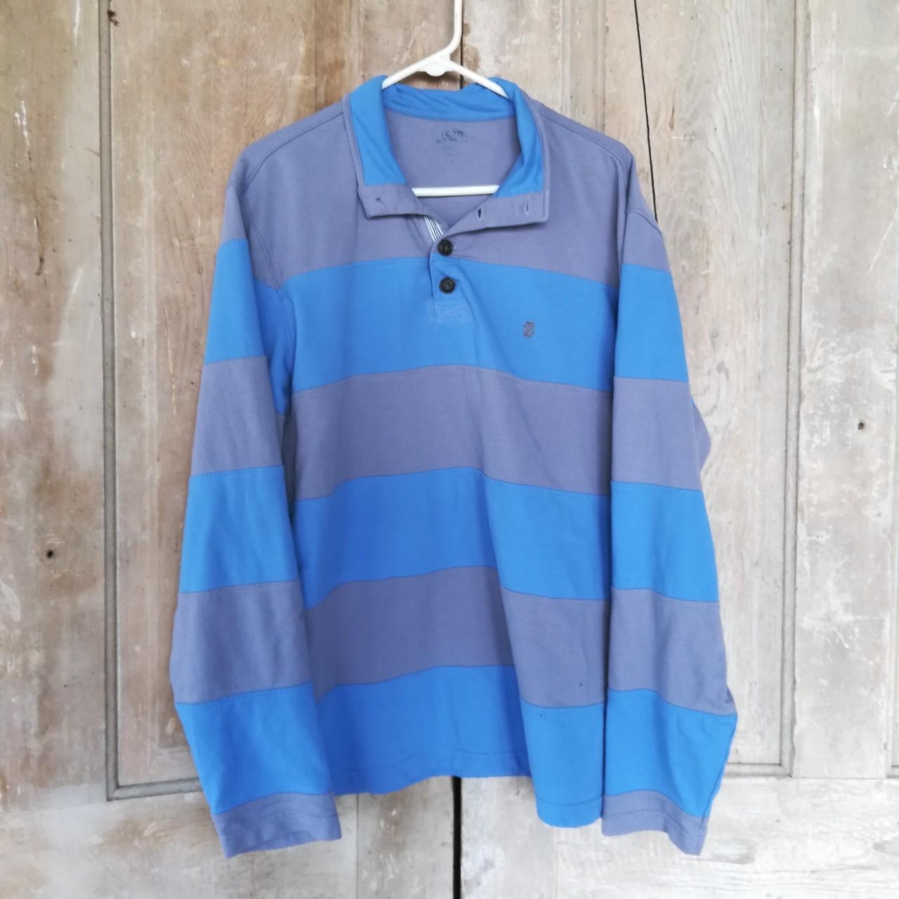 Blue and gray striped rugby style shirt from Izod.... - Depop