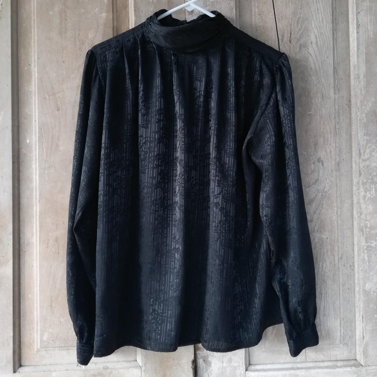 Vintage Black Blouse from Lindsey Blake. Black silky... - Depop