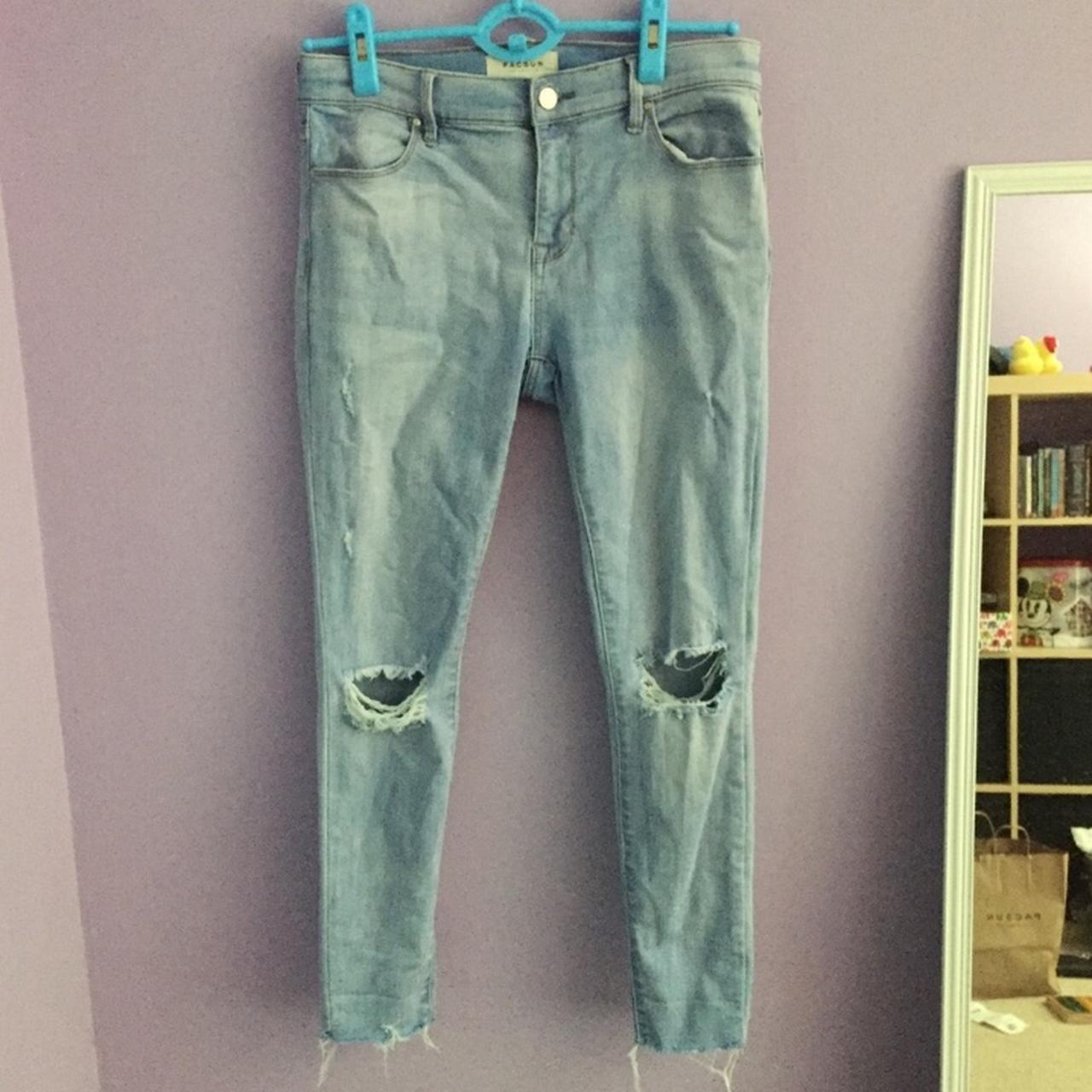 pacsun ankle jegging light blue skinny jeans super - Depop