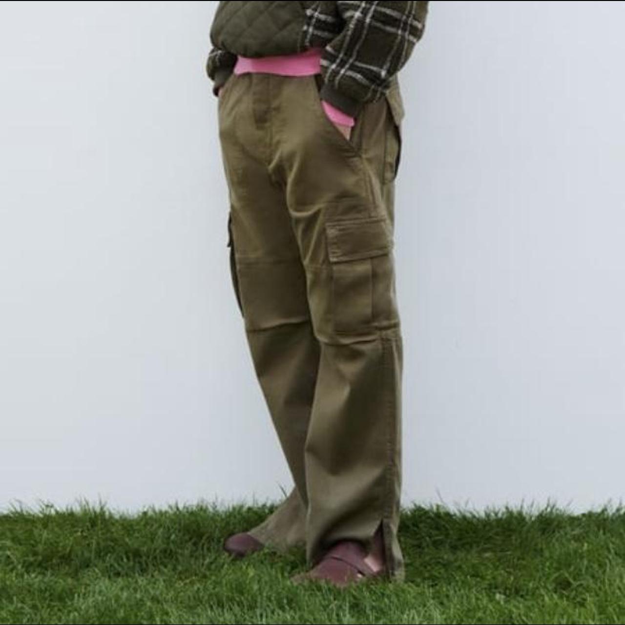 Zara green khaki cargo pants! Size large, and has... Depop