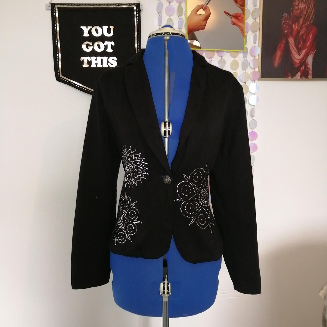 Super cool black jearsy blazer jacket with silver... - Depop