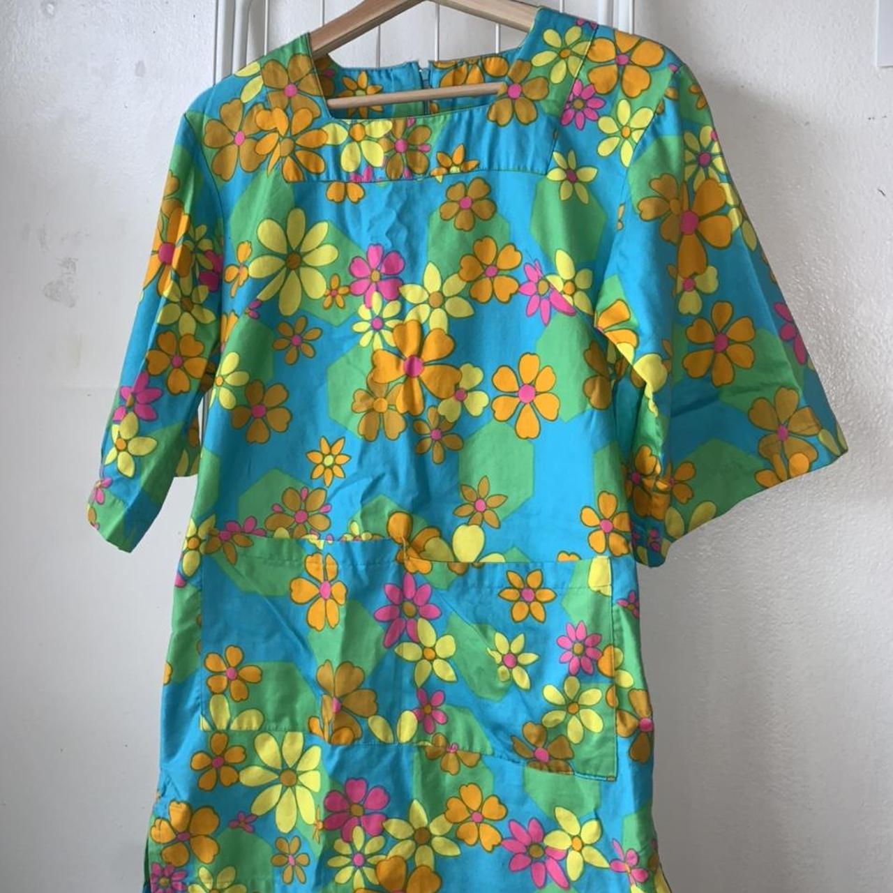1960s Neon Psychedelic Mini Dress A-line fit with... - Depop