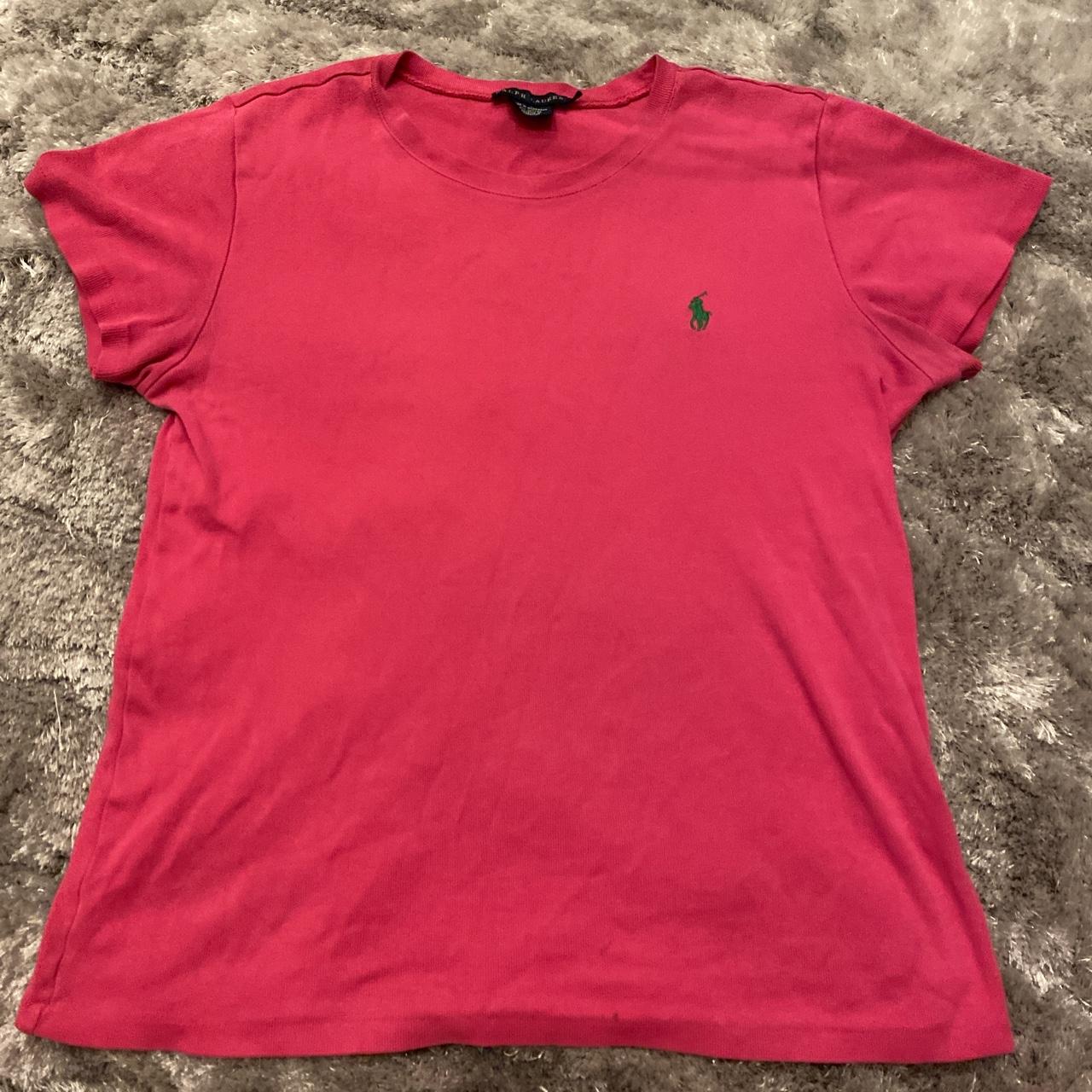 Ralph Lauren Women's Pink and Green T-shirt | Depop