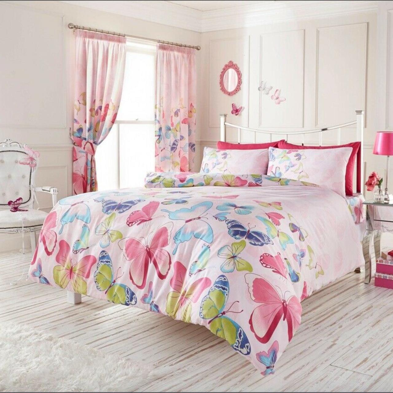 BUTTERFLY PINK DUVET SET (DOUBLE) duvetset... Depop