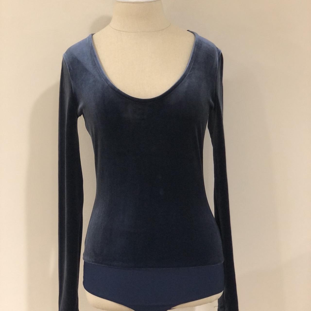 J. Crew Velvet Long Sleeve Scoop Neck Bodysuit Top Navy Blue