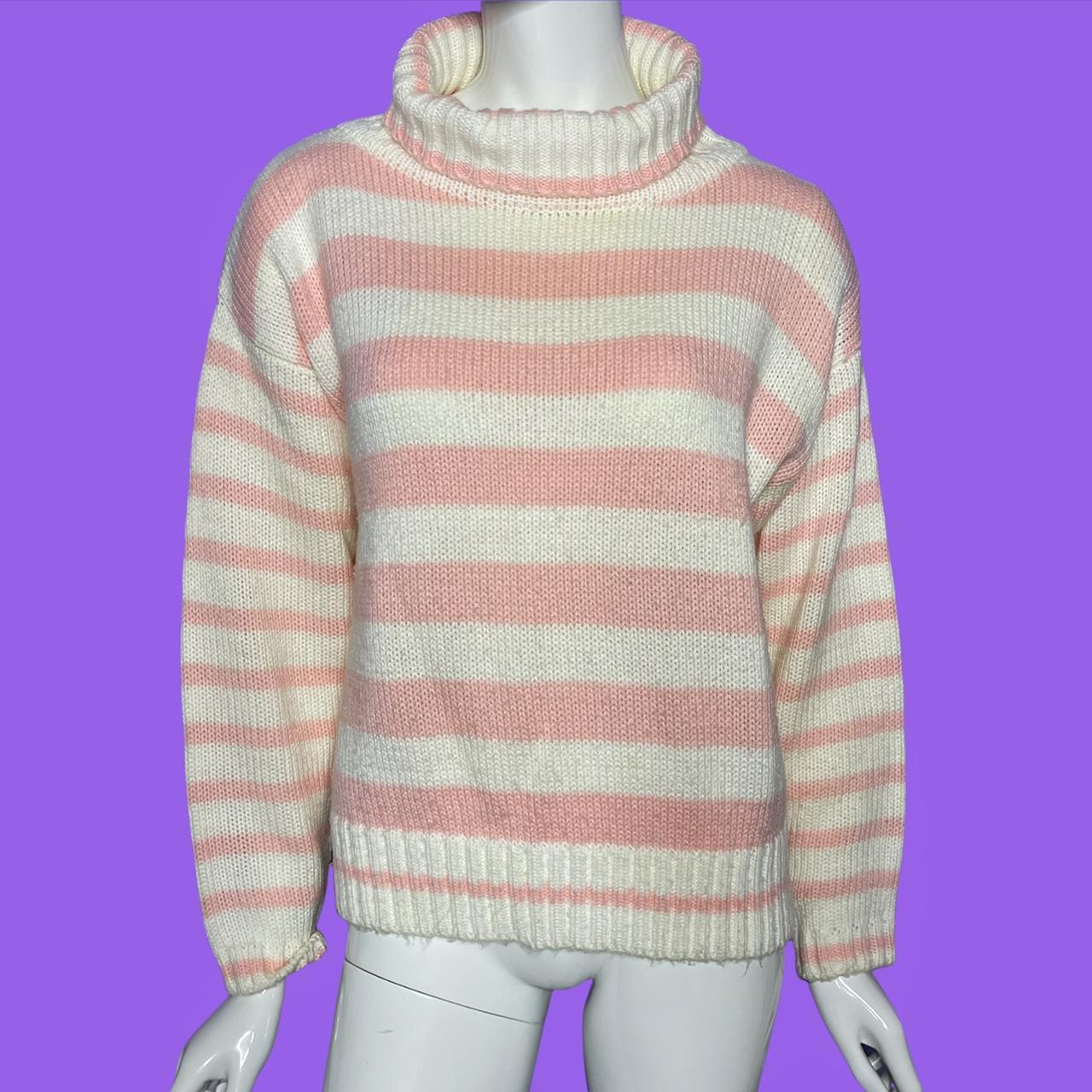 Pink and 2024 white striped turtleneck