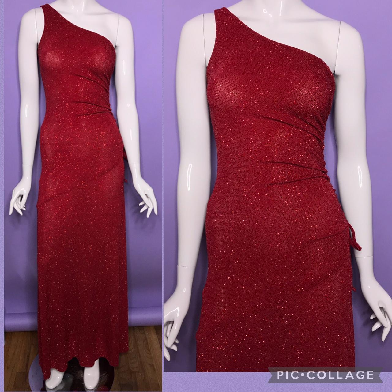 Vintage 90s Red Glittery one shoulder dress!🌹One of... - Depop