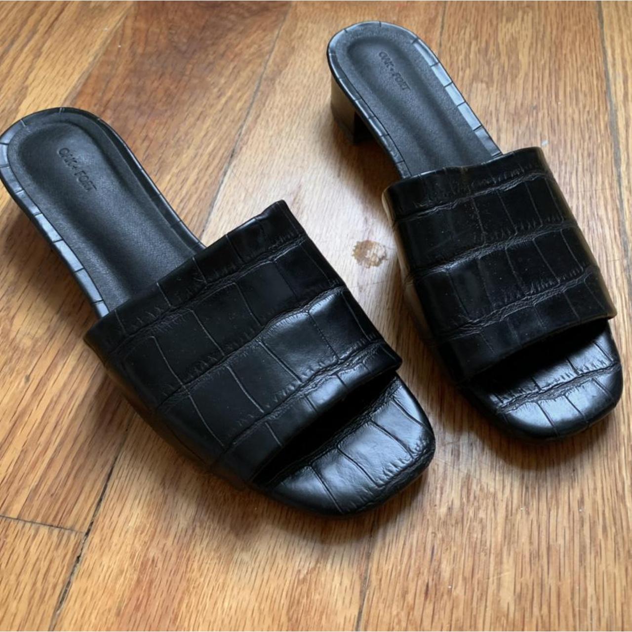 faux leather slides