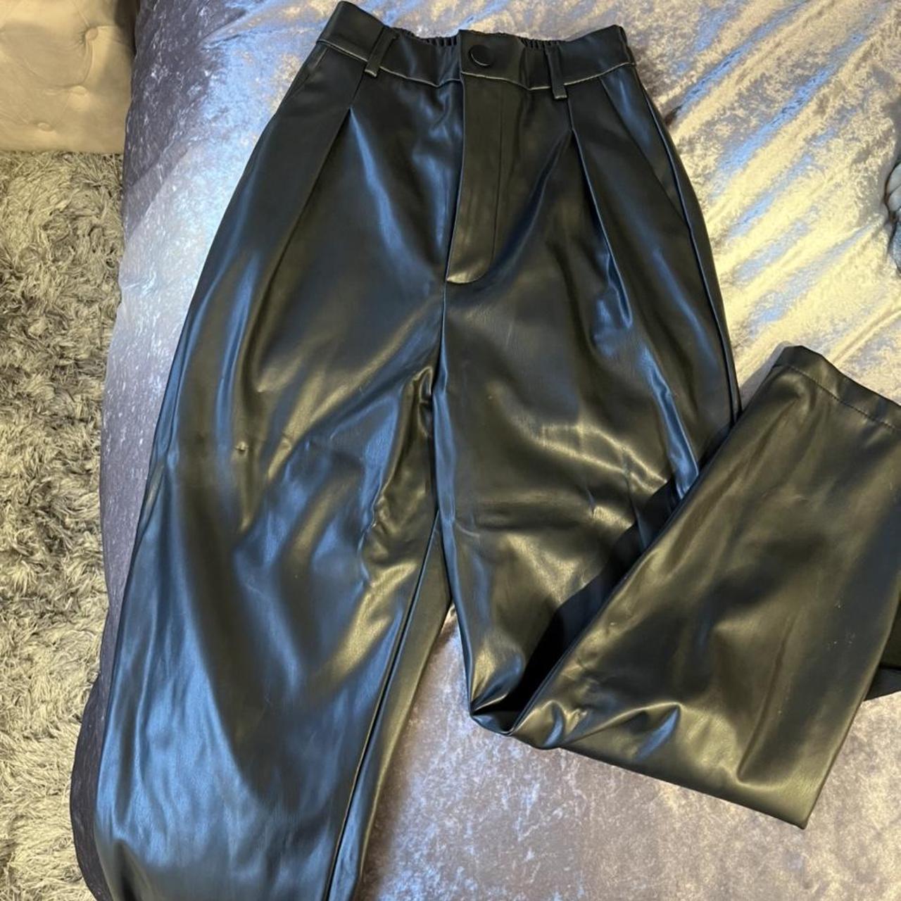 Faux Leather Pants baggy look Size S fits 8/small... - Depop