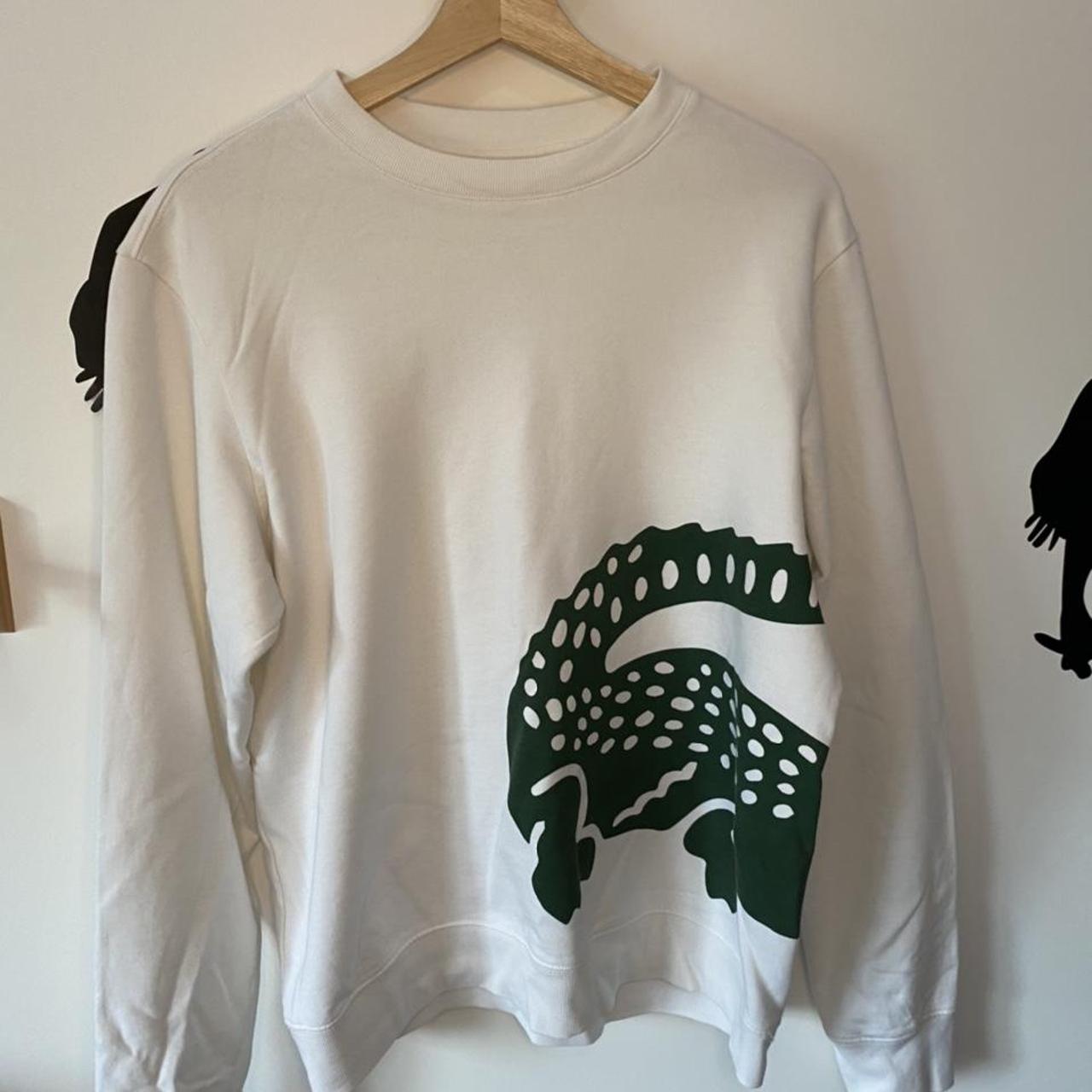 Lacoste medium white and green jumper Open to offers - Depop