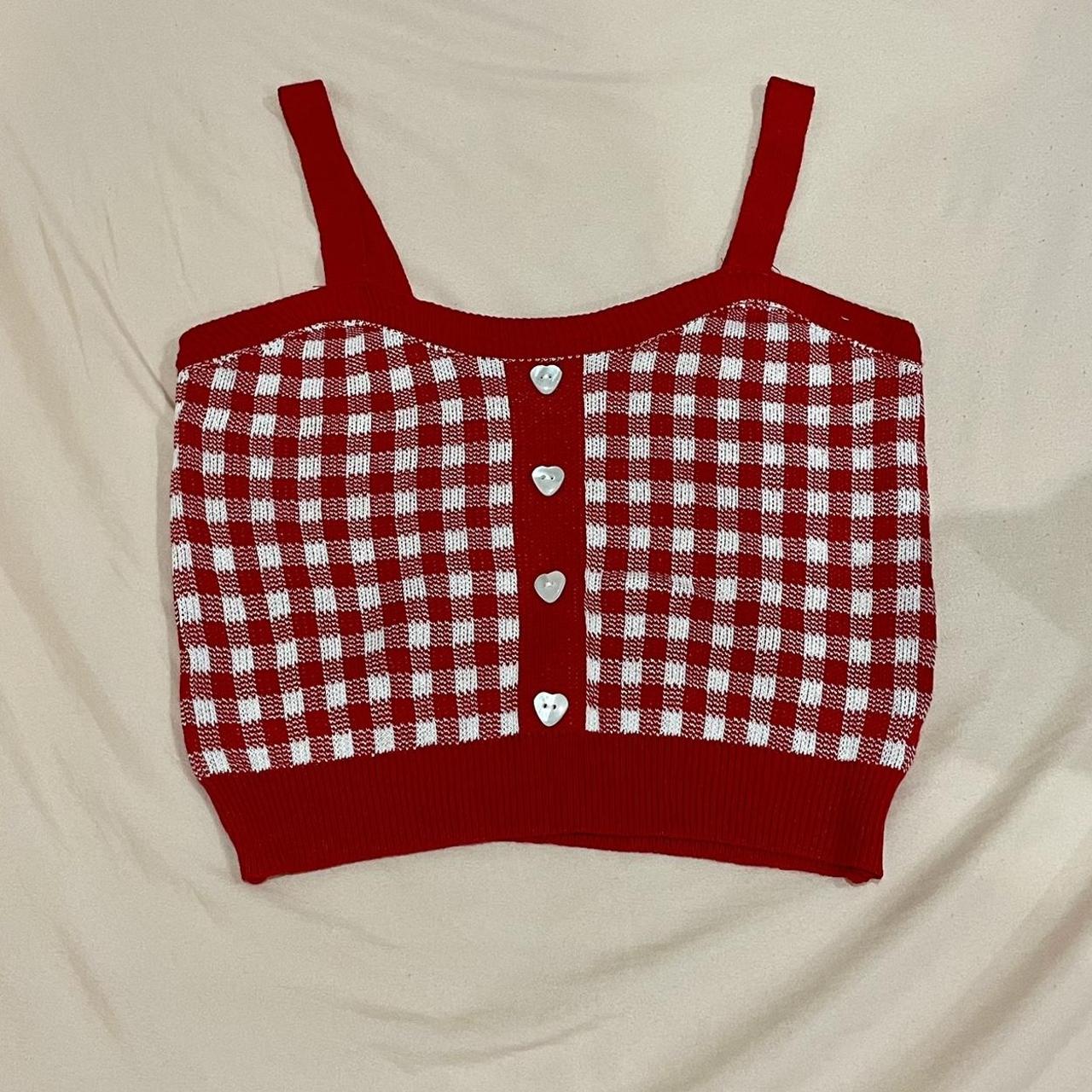 Women's White and Red Croptop Depop