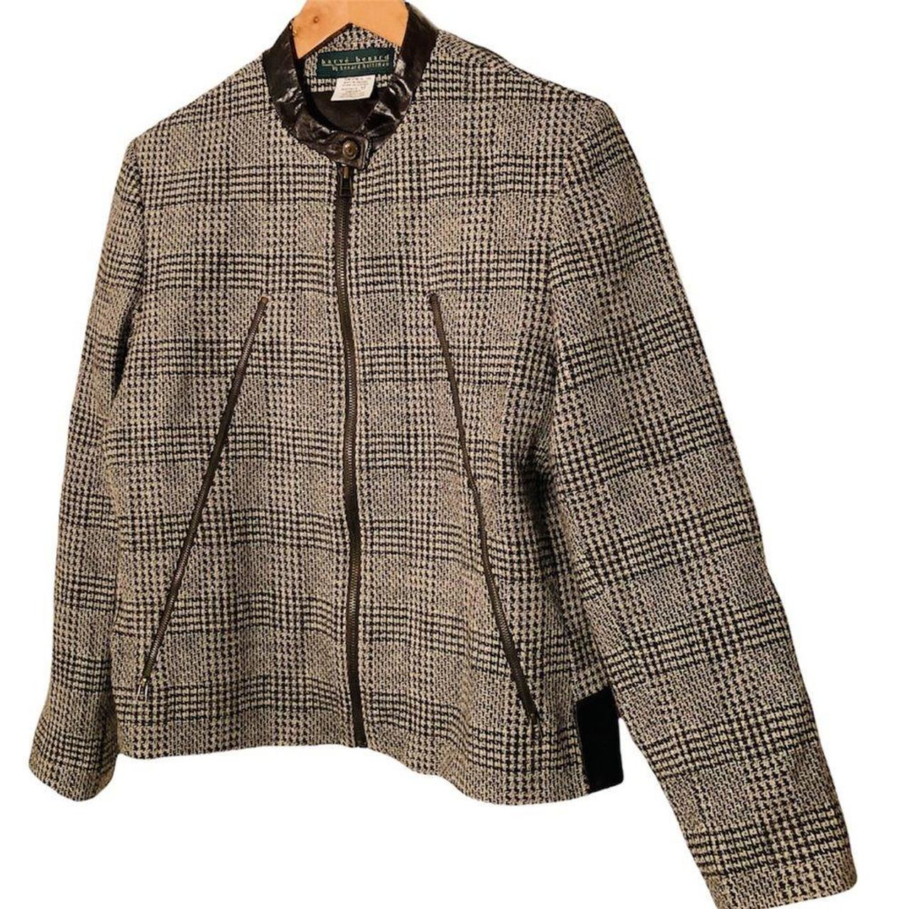 Leather Accent Houndstooth Coat - Luxury Brown