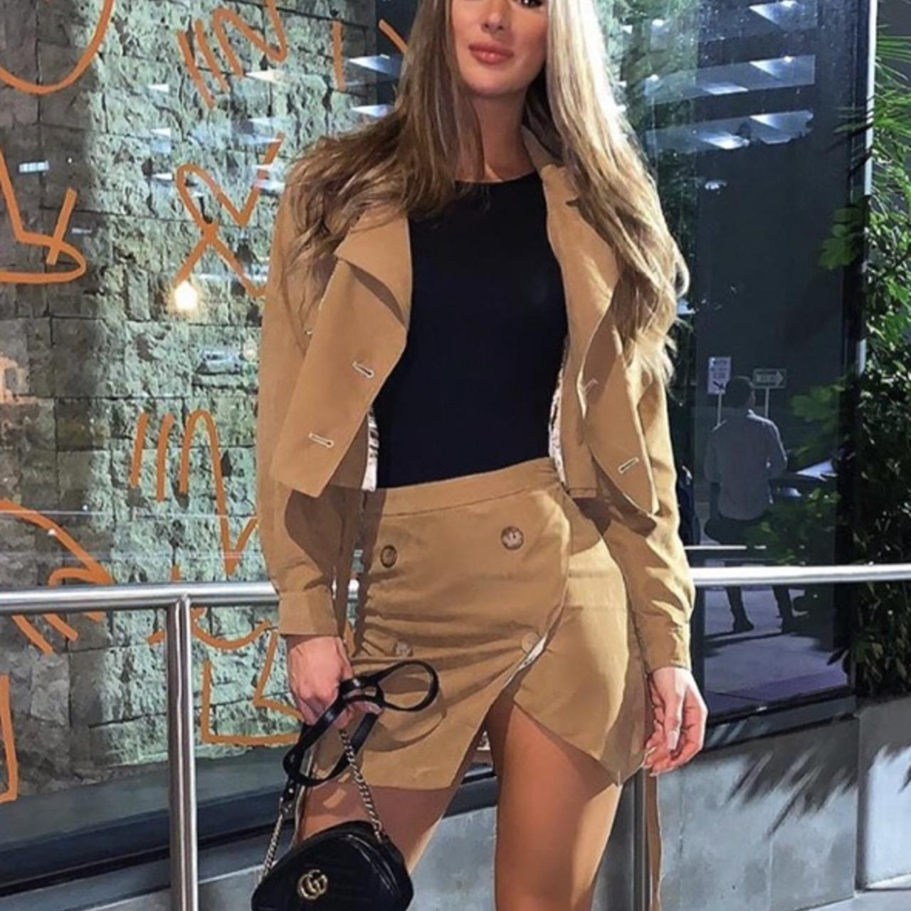 Fashion nova set, jacket and skirt brown faux Suede Depop