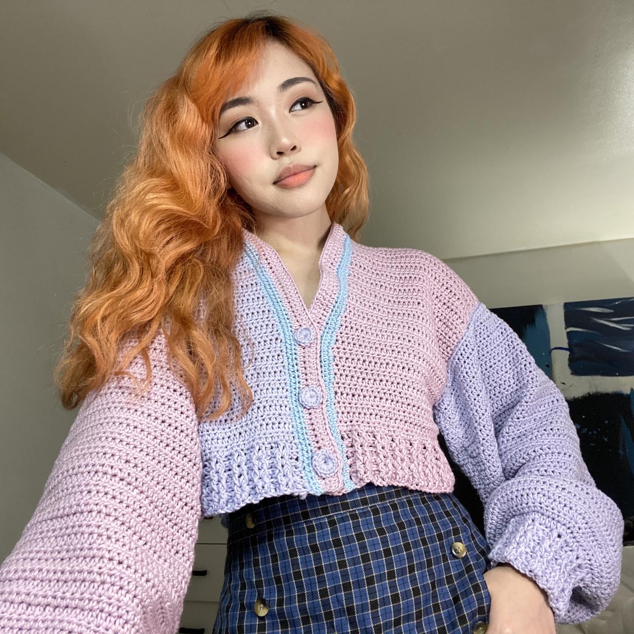 💗 Pastel color block crochet cropped cardigan... Depop