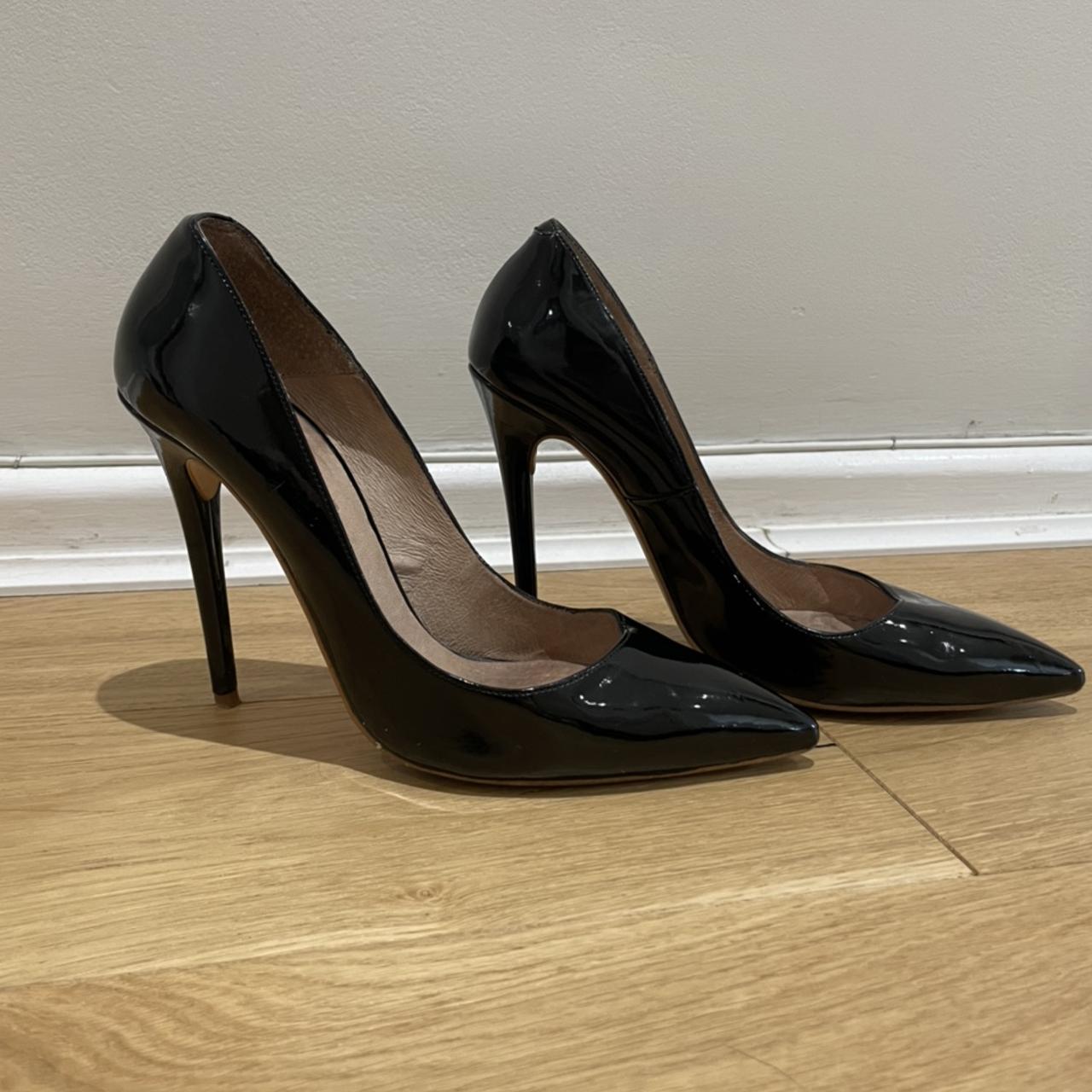 Office heels. Black patent stilettos. Worn, size... - Depop