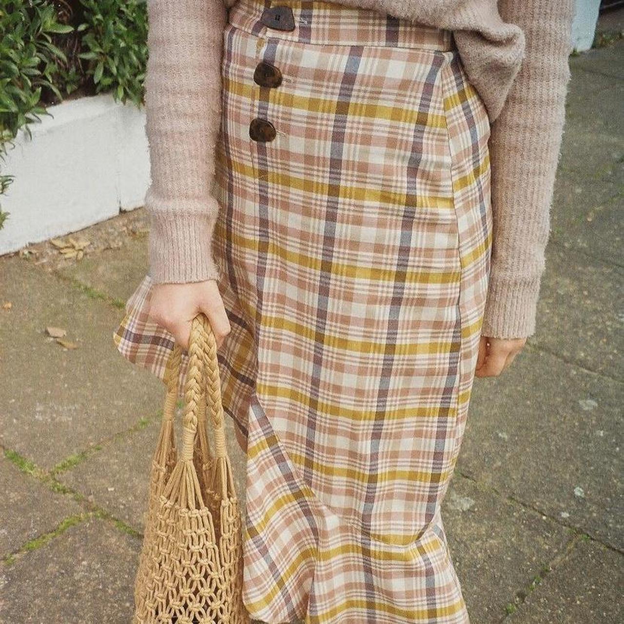 Zara pastel gingham asymmetric midi skirt