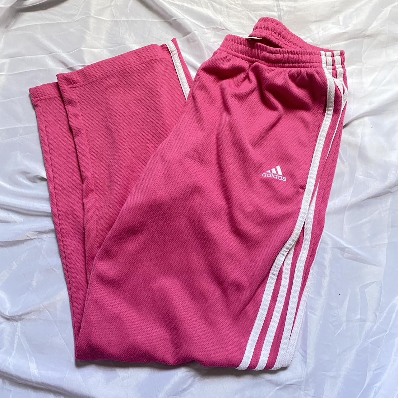 PINK ADIDAS PANTS MARKED SIZE 16 BUT WILL FIT M-L... - Depop