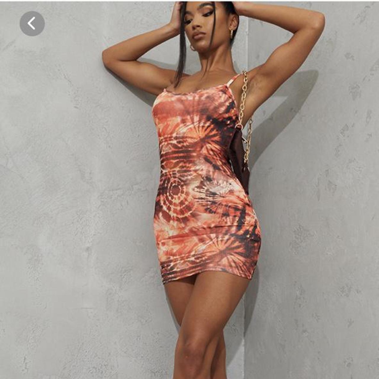 orange tie dye bodycon dress