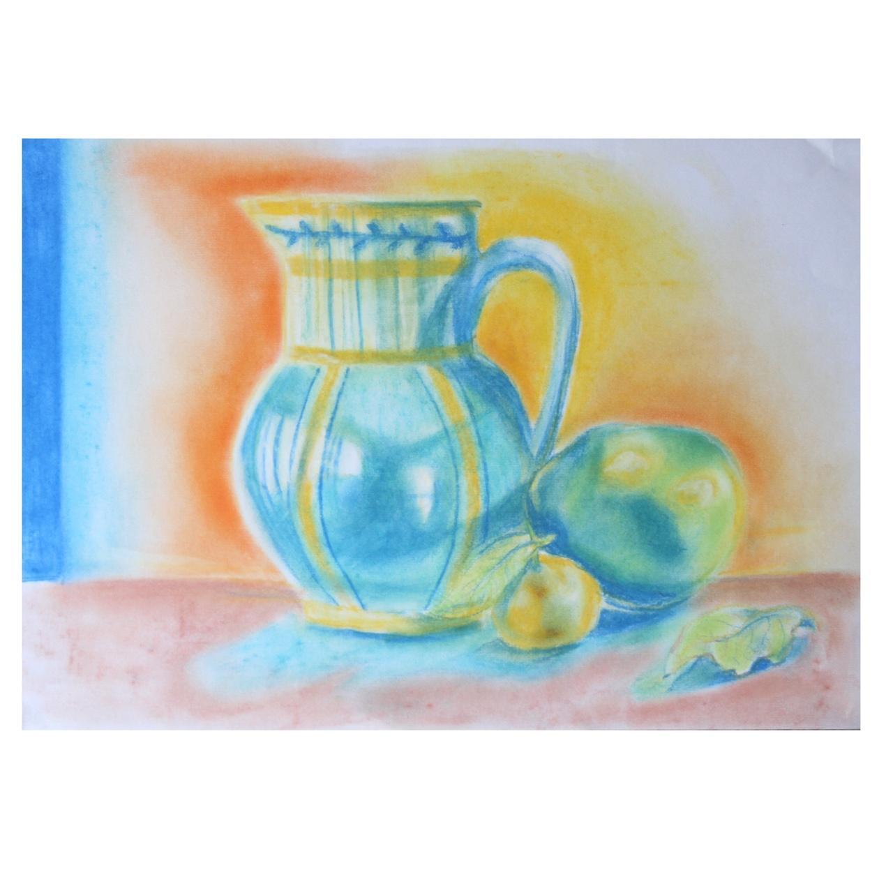 Original still life drawing Jug with fruit drawn... - Depop