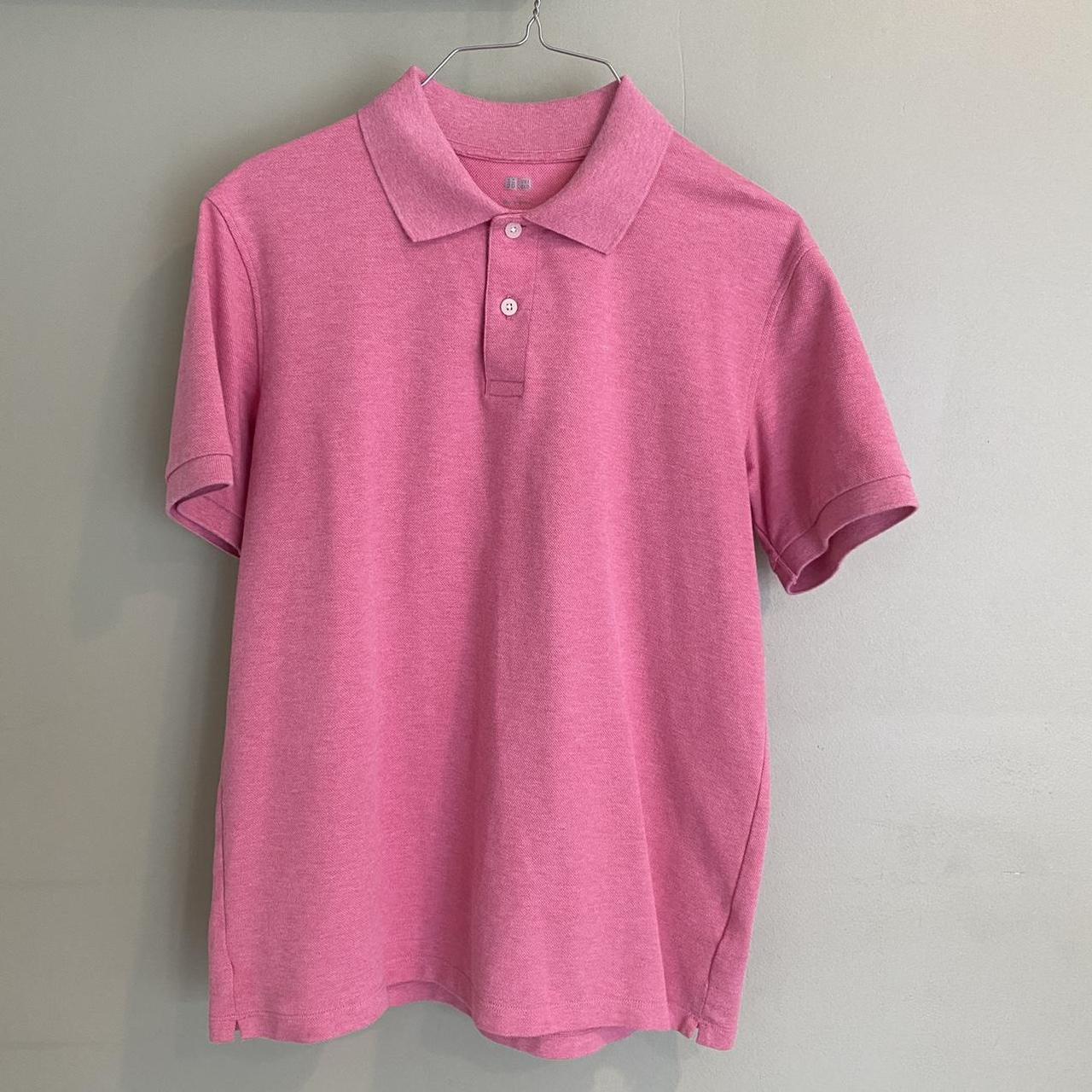 Uniqlo Bright Pink Polo -Flat knit collar. -... - Depop