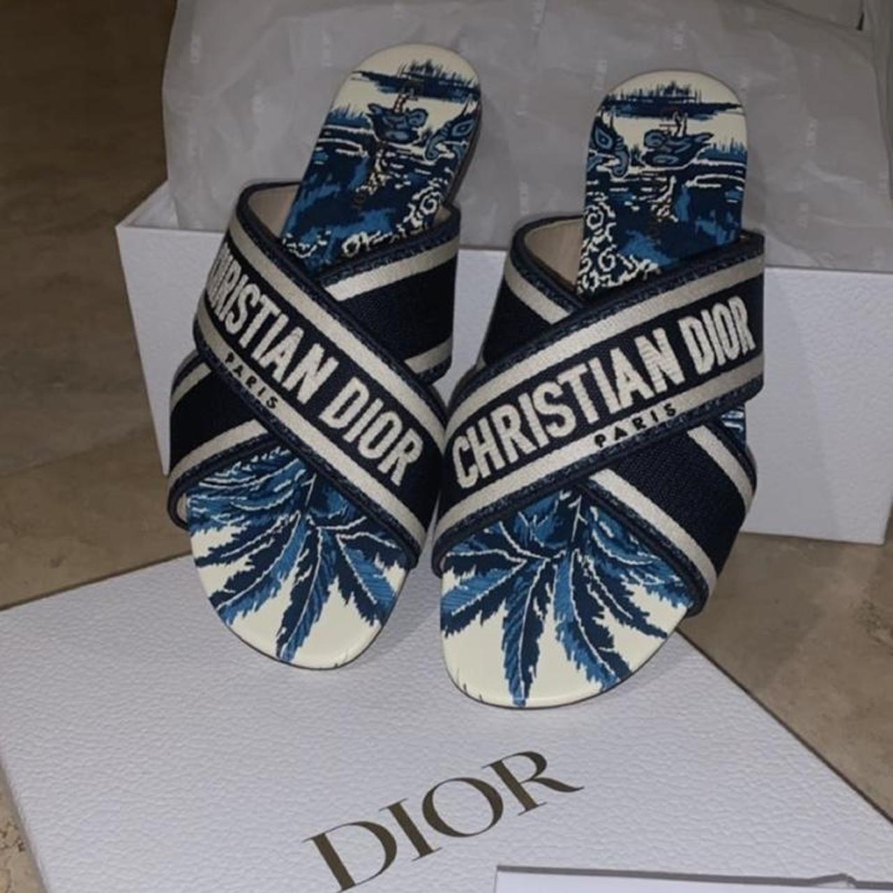 Christian Dior Women's Navy and Blue Slides Depop