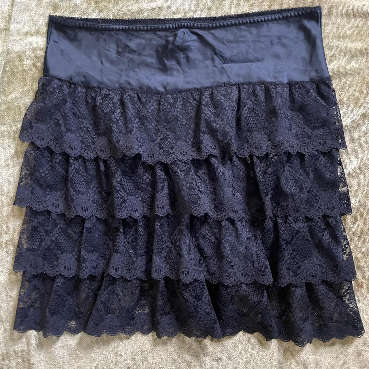 Lace Slip Skirt Vintage black ruffle skirt. Tiers... - Depop