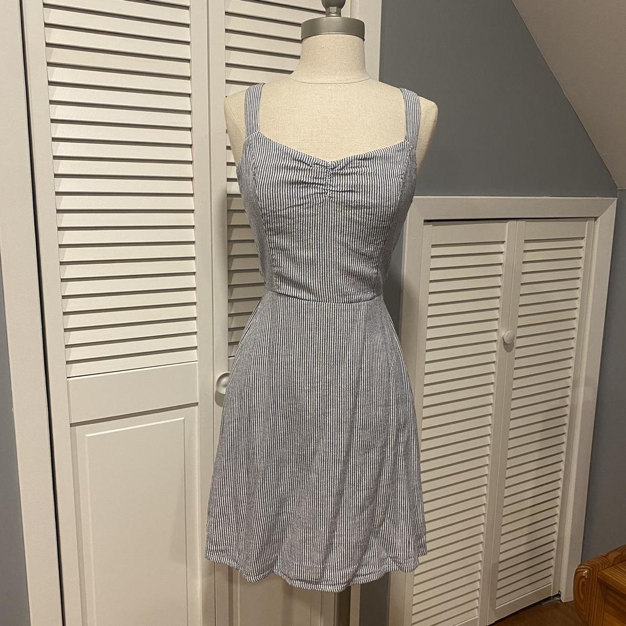 Hollister Navy Blue and White Casual Women Dress... - Depop