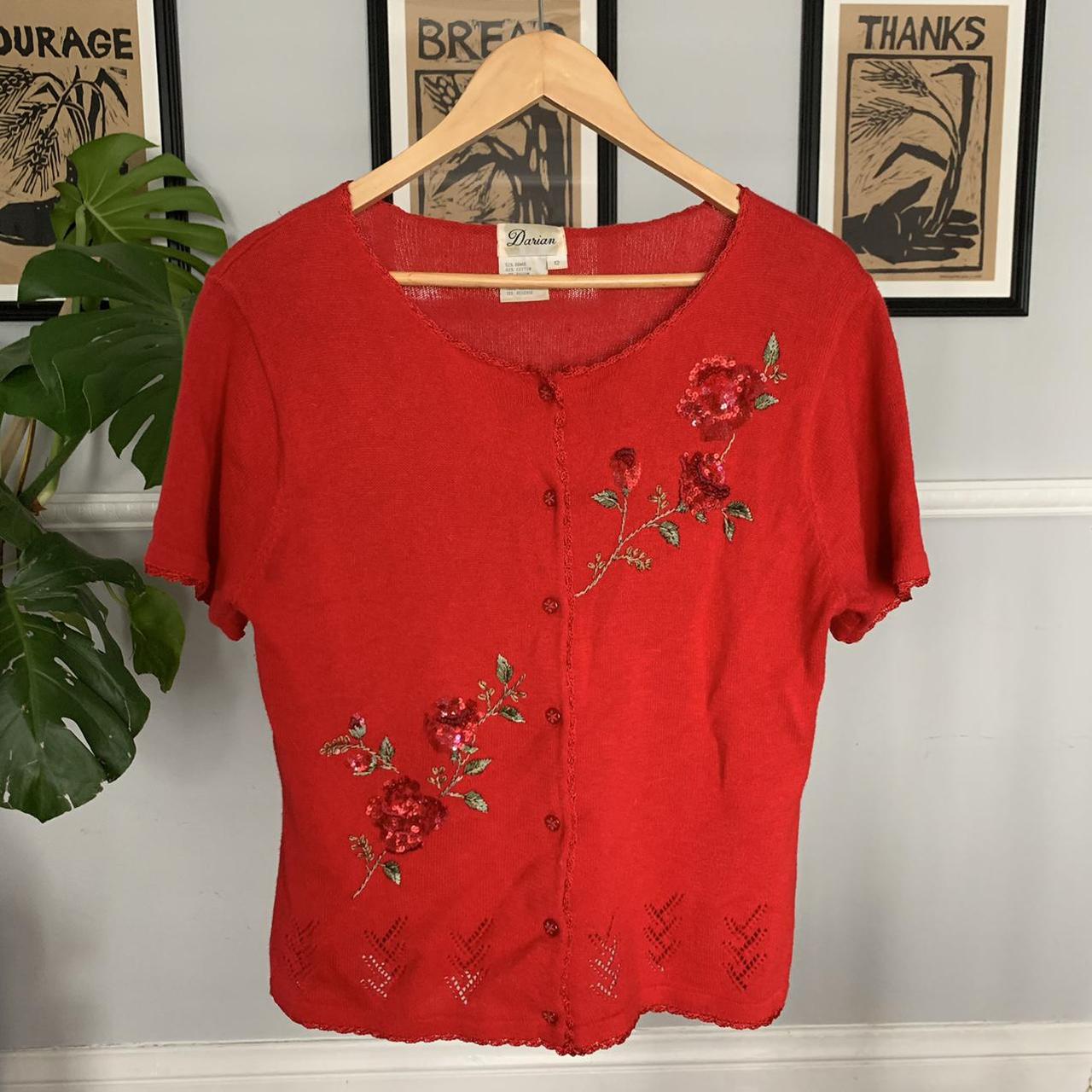 short sleeve red cardigan