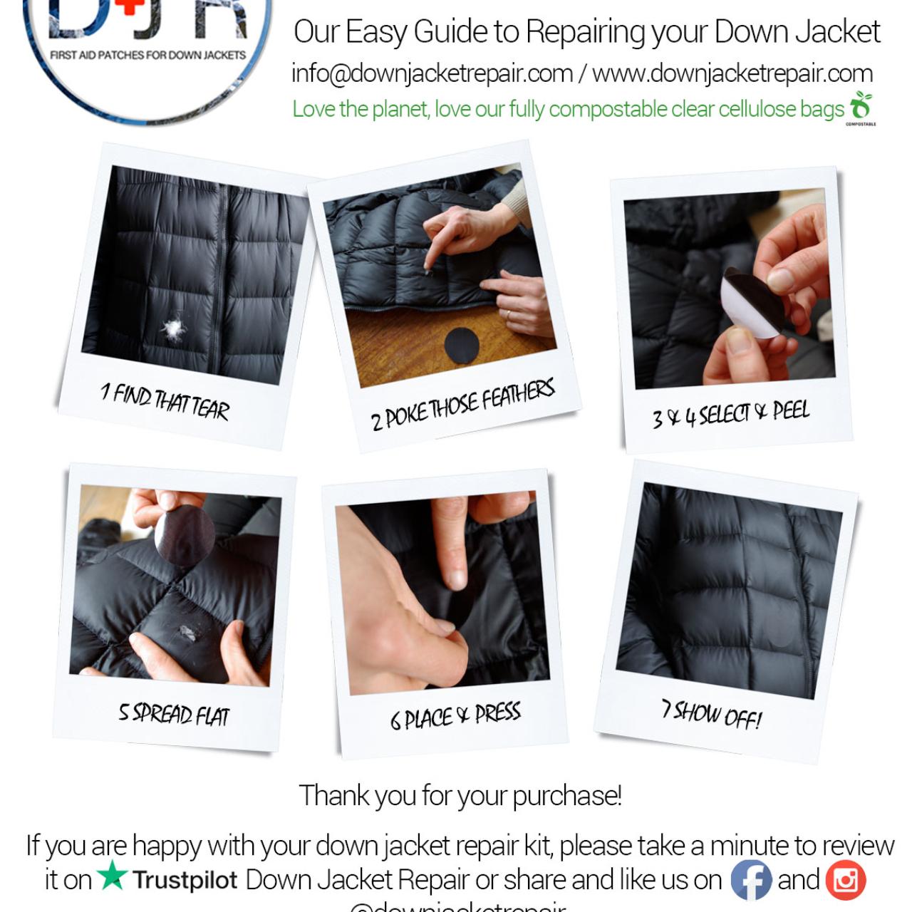 White Down Jacket Repair Patch Kit (Self-Adhesive) - Depop