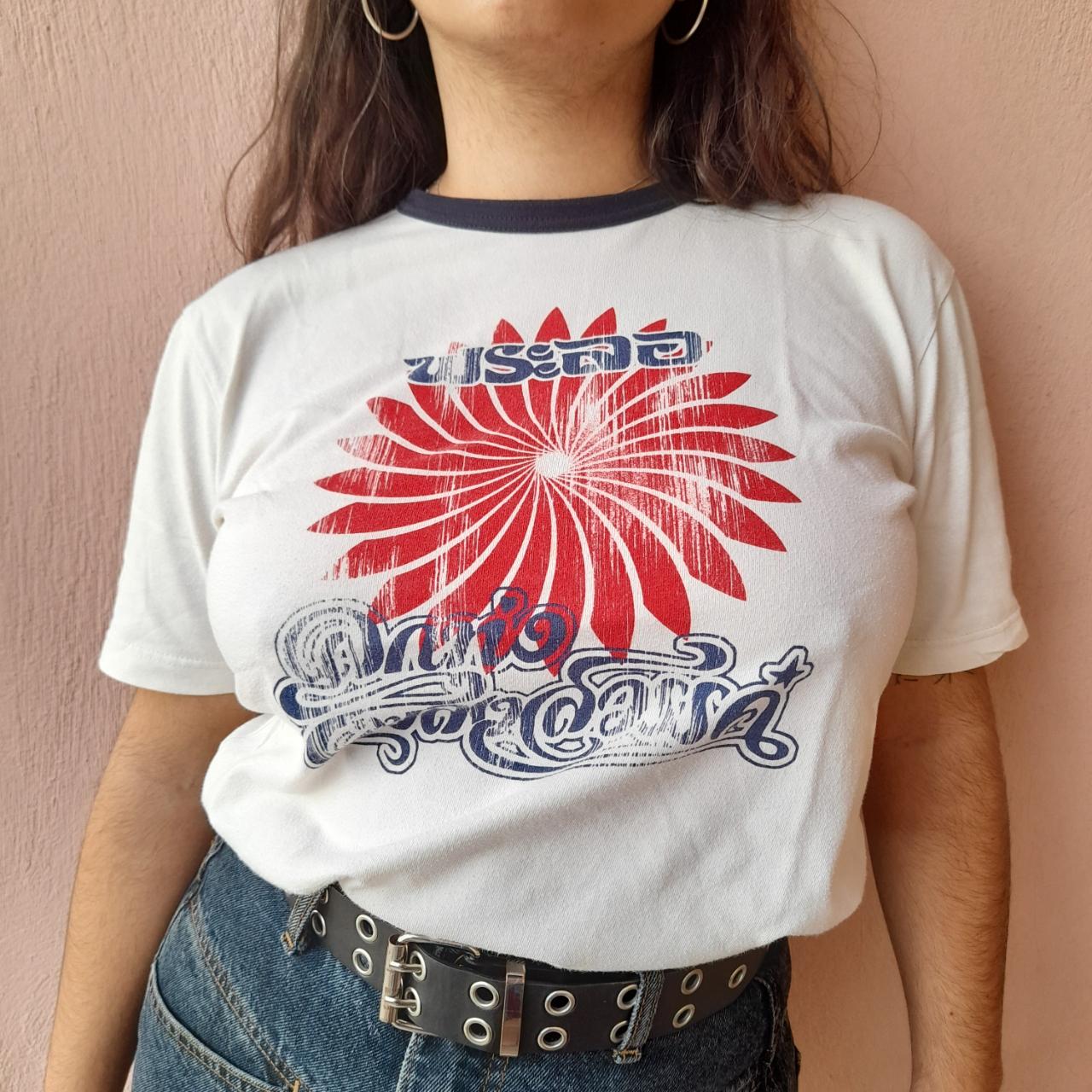 Cotton graphic t-shirt, with red and blue details.... - Depop