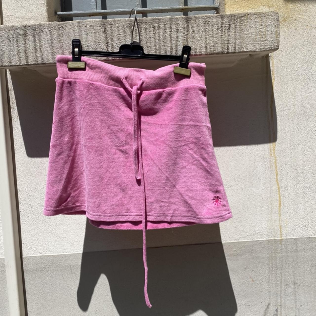 terry cloth pink mini skirt, super cute y2k... - Depop