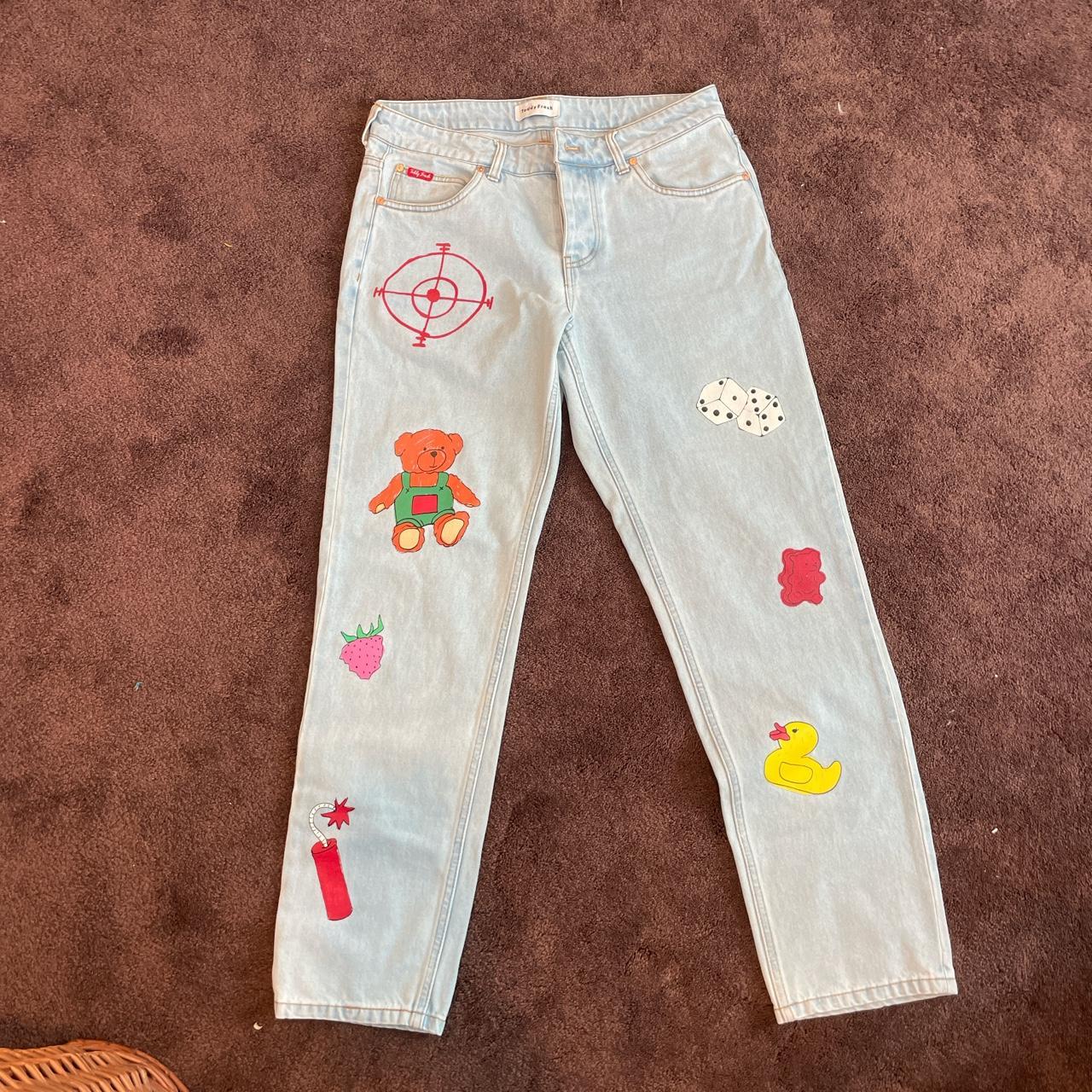 Teddy Fresh Jeans With Different Pieces Or Art On Depop