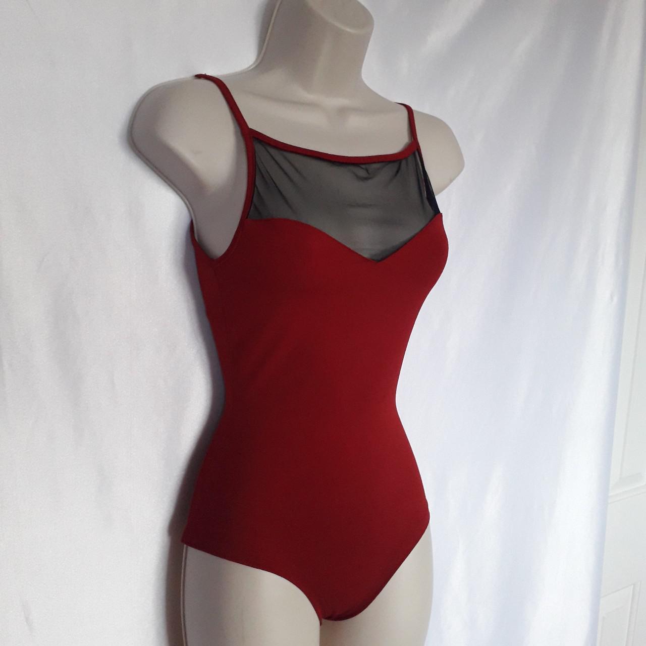 Cute Red Bodysuit with black mesh detail at the... - Depop