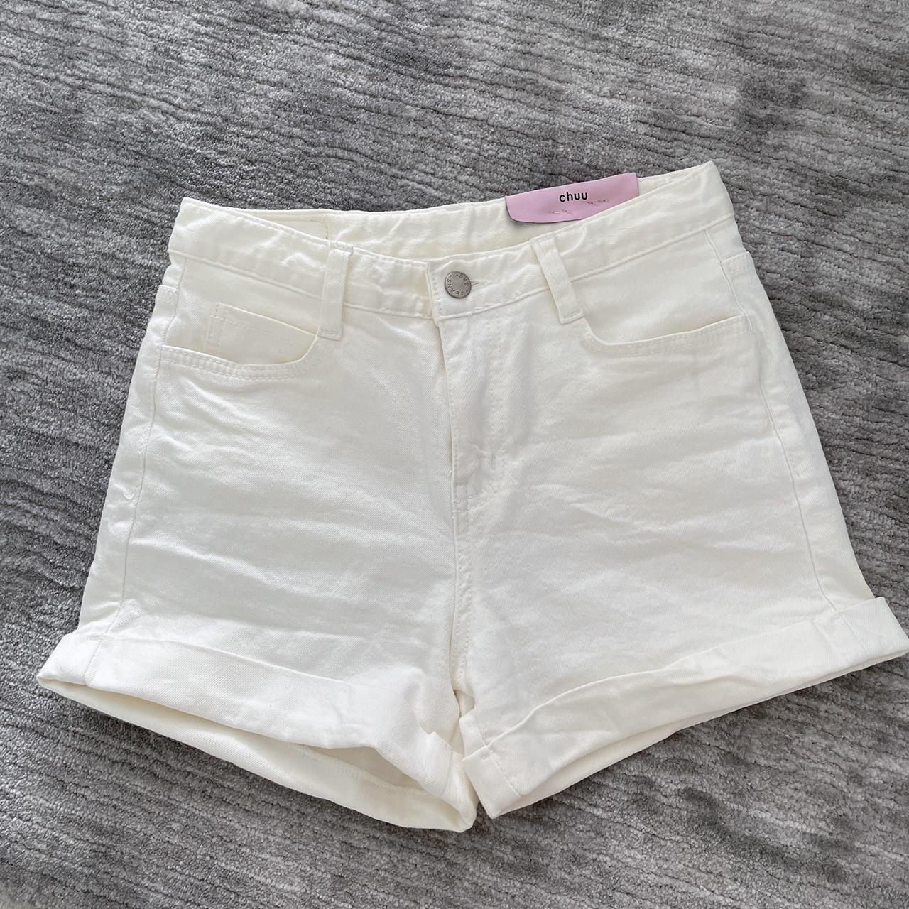 [Chuu] -5kg white denim shorts. Size S. Waist around... - Depop