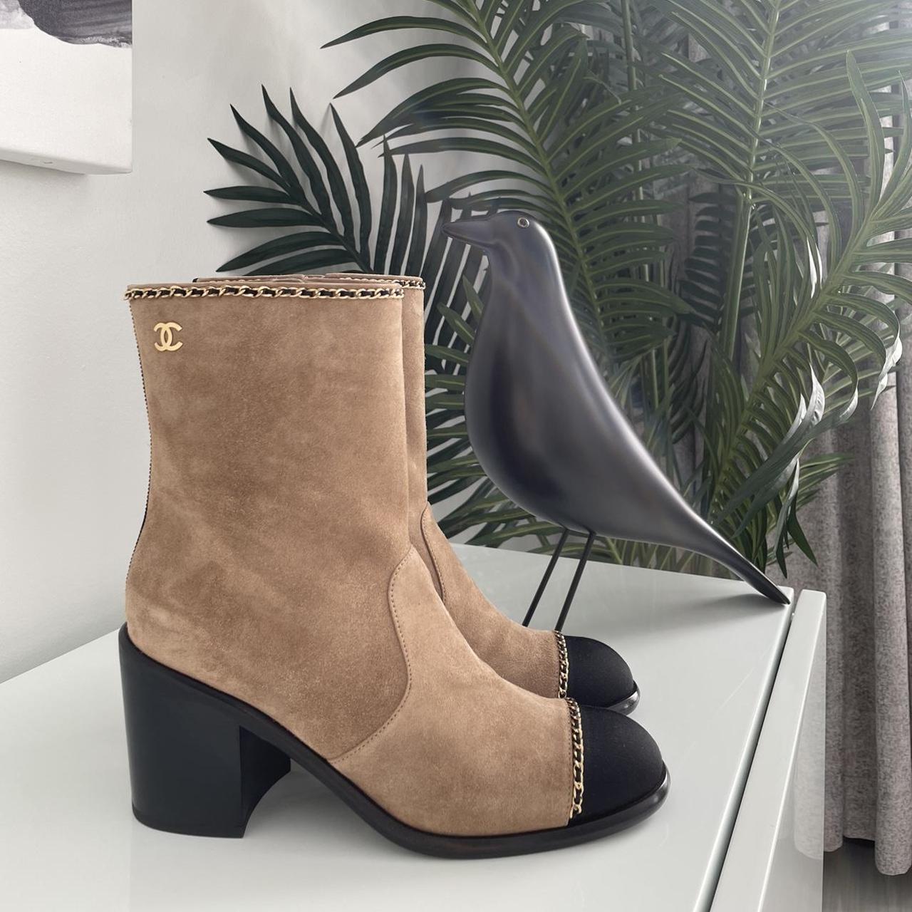 Chanel 2021 suede cap toe boots. 100% authentic. - Depop