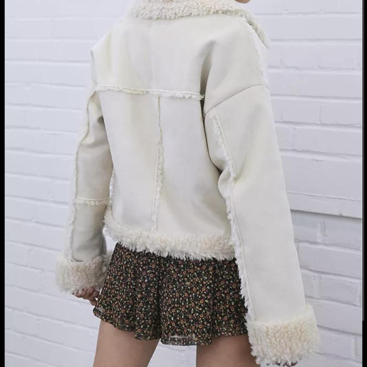 uo faux shearling cream cropped jacket